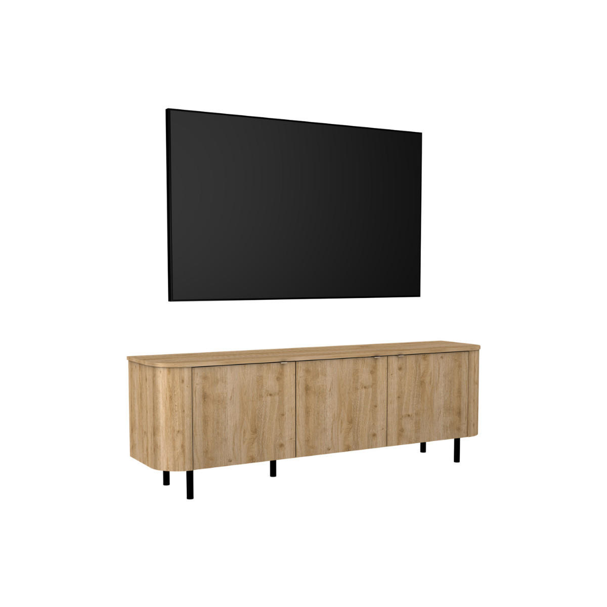 TV-MÖBEL mit 3 Türen abgerundeten Kanten Eichendekor 180,2/42/60,2 cm - Eschefarben, Holzwerkstoff (42/60.2/180.2cm) - Calicosy