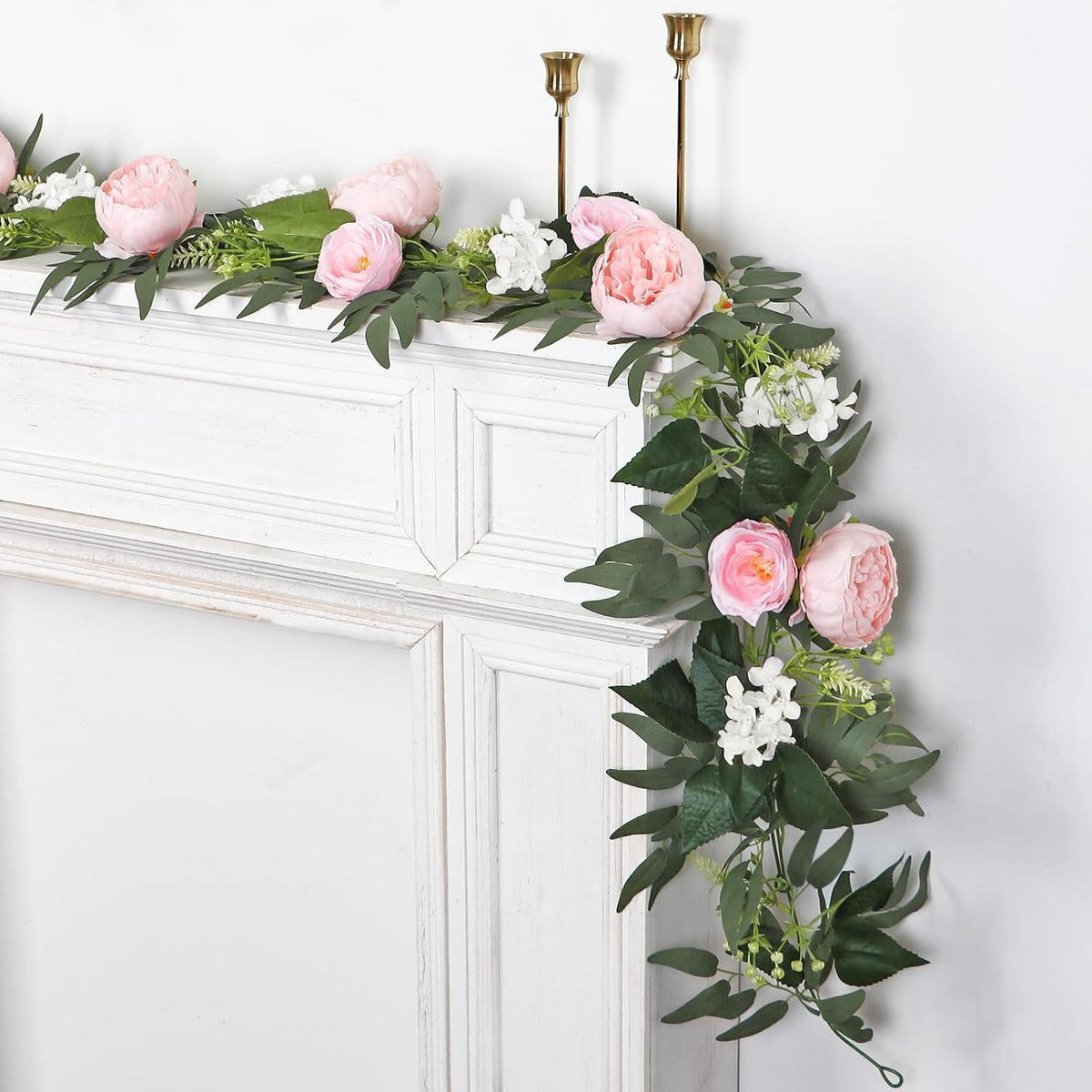 KÜNSTLICHE Blumen Girlande Eukalyptus Pfingstrose 200 cm Hellrosa 2 Stück - Rosa, Kunststoff (10cm)