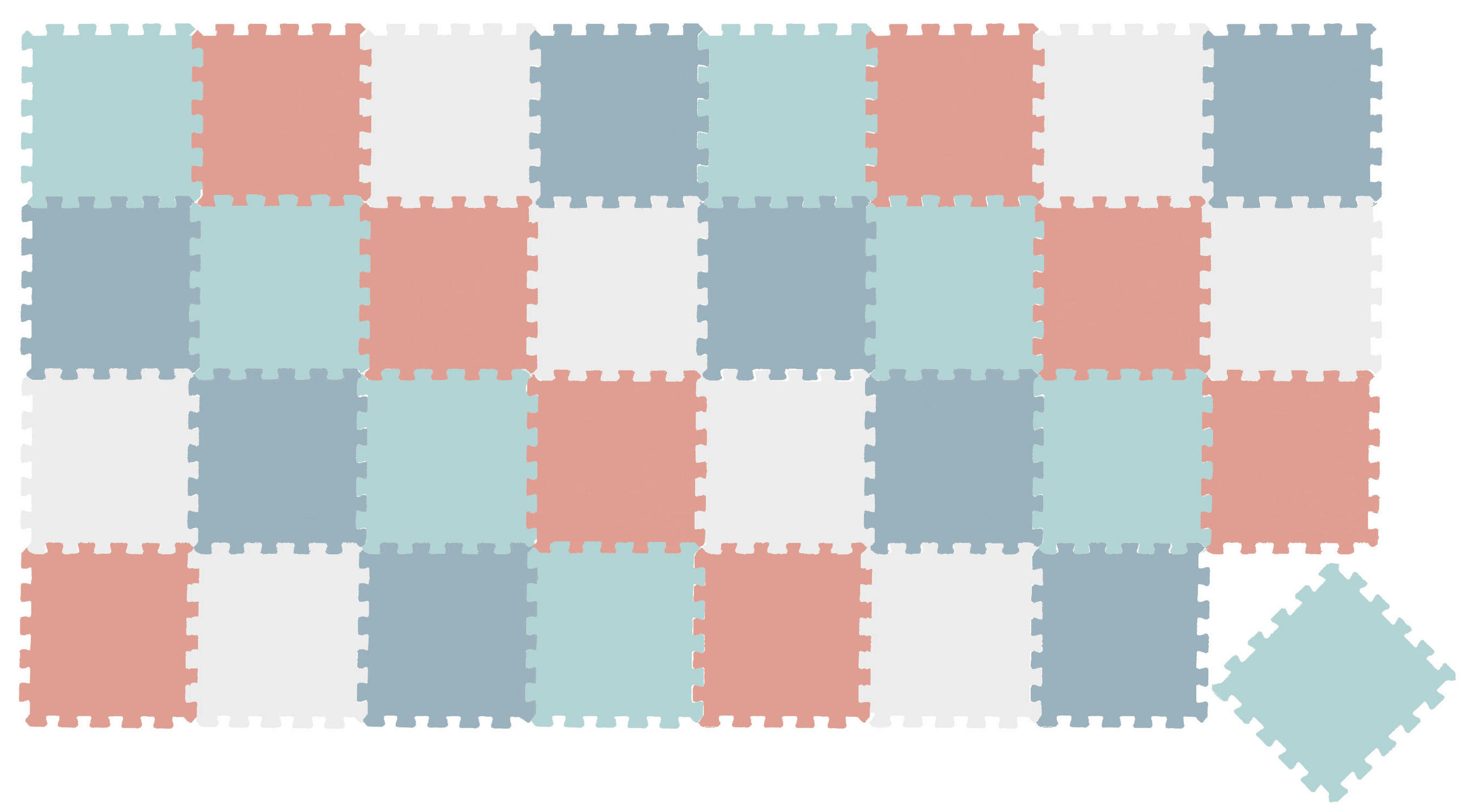 SPIELMATTE ab Null - 360/120/1 cm Puzzlematte Mint/Rosa/Weiß/Graublau - Multicolor, Kunststoff (30/30cm) - Littletom