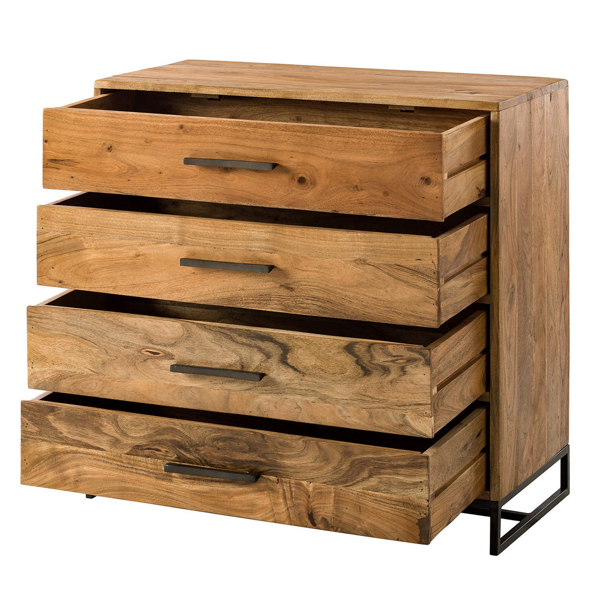 KOMMODE - Akazie massiv - Schwarz/Akaziefarben, Holz/Metall (85/85/40cm) - home24