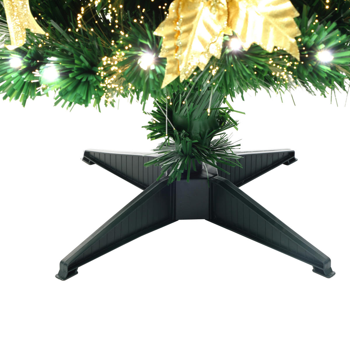 GLASFASER Weihnachtsbaum 120 cm mit 139 LEDs & Golddeko - Grün, Kunststoff (120cm) - Hometopia
