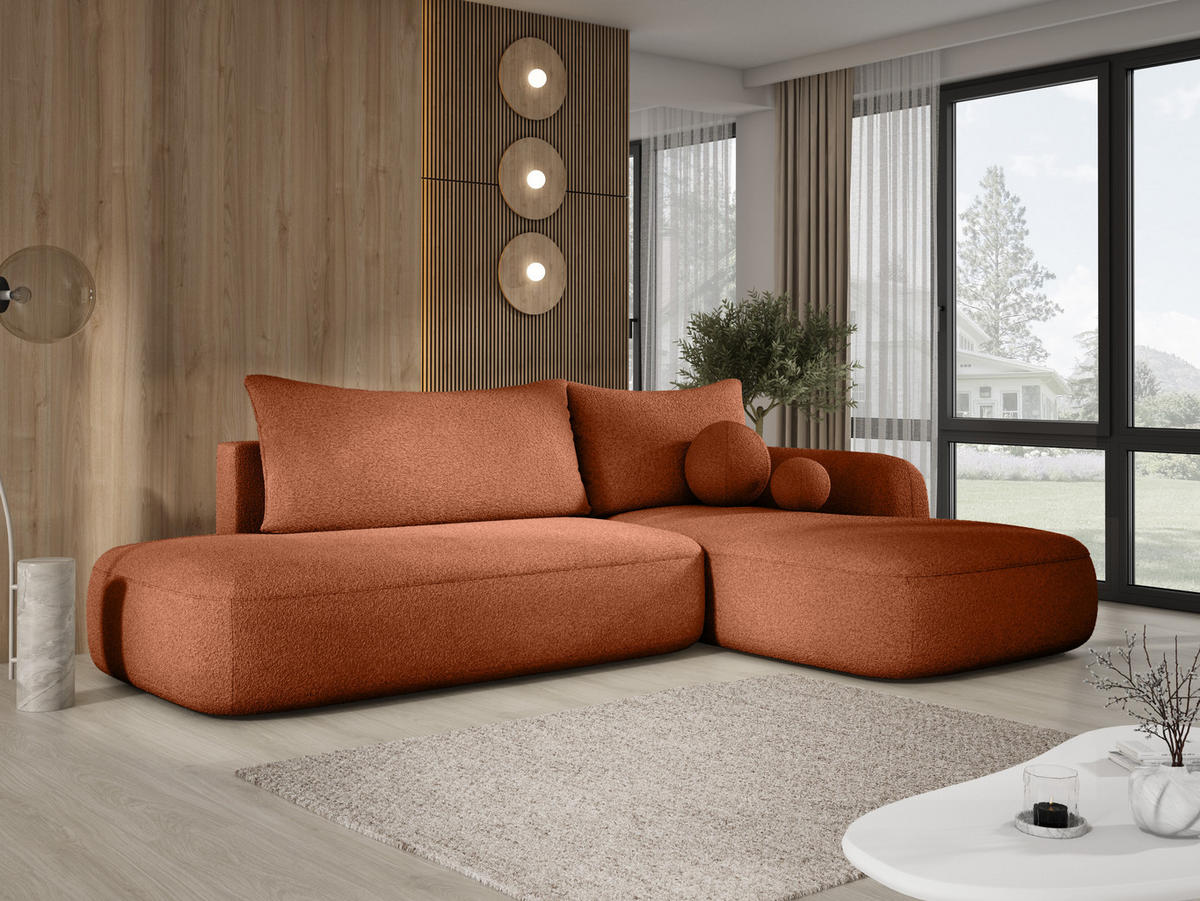 ECKSOFA BABU mit Schlaffunktion, Moderne Polsterecke für Wohnzimmer, funktionales Schlafsofa im Stoff NOW OR NEVER, 300x105x60cm rechte, grün​ - Lila, Holz/Textil (300/190cm) - DomoHome