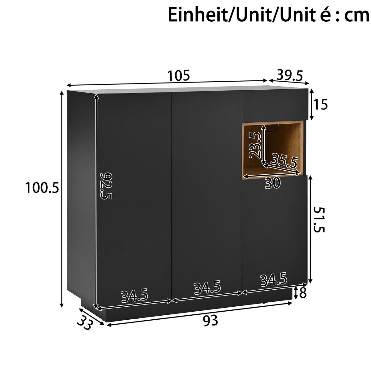 SCHUHSCHRANK mit LED-Beleuchtung 105 x 39,5 x 100,5 cm Schwarz/Natur - Schwarz, Holzwerkstoff (38.5/100.5/105cm) - Beauniv