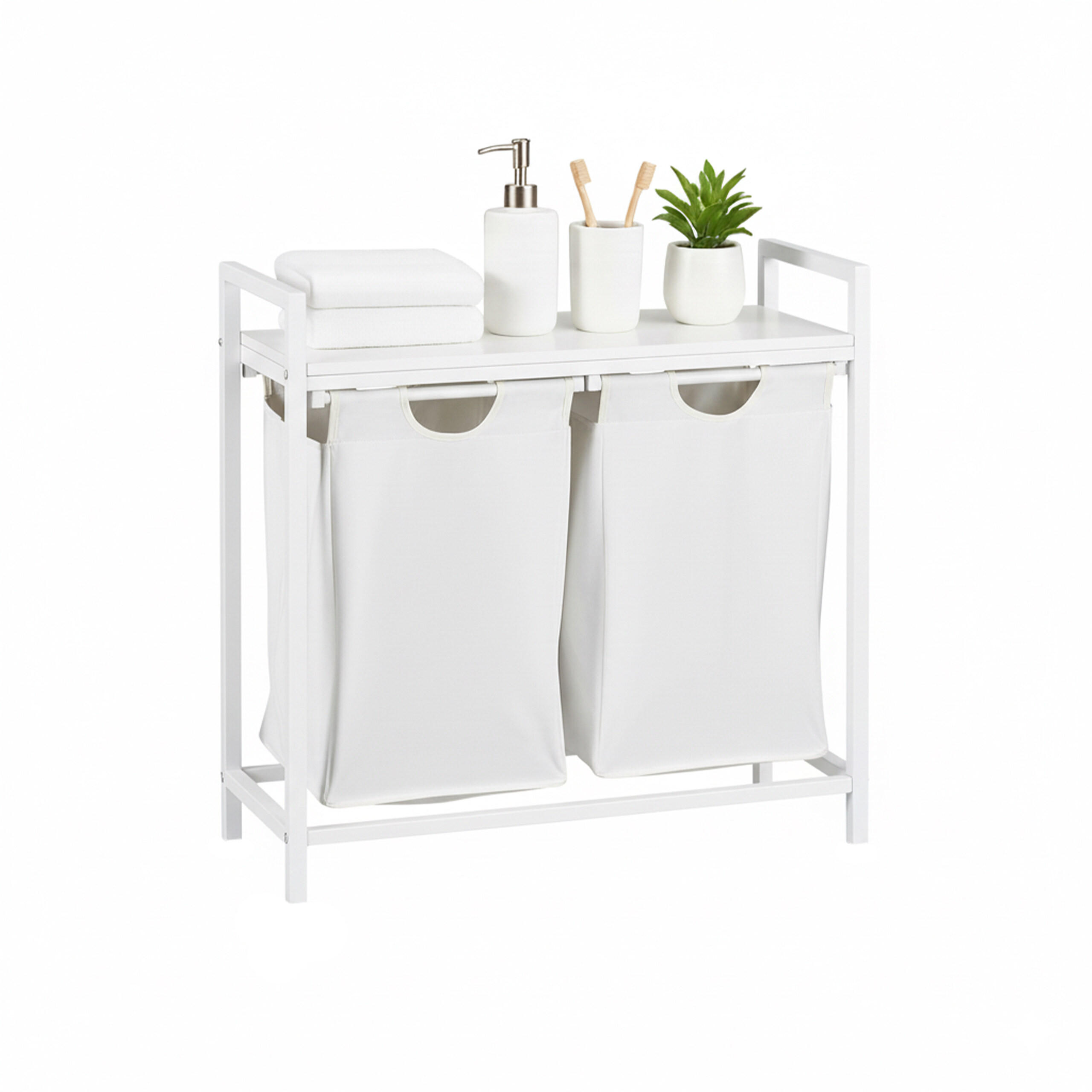 WÄSCHESAMMLER - Weiß, Holzwerkstoff/Textil (73/72/33cm) - Relaxdays