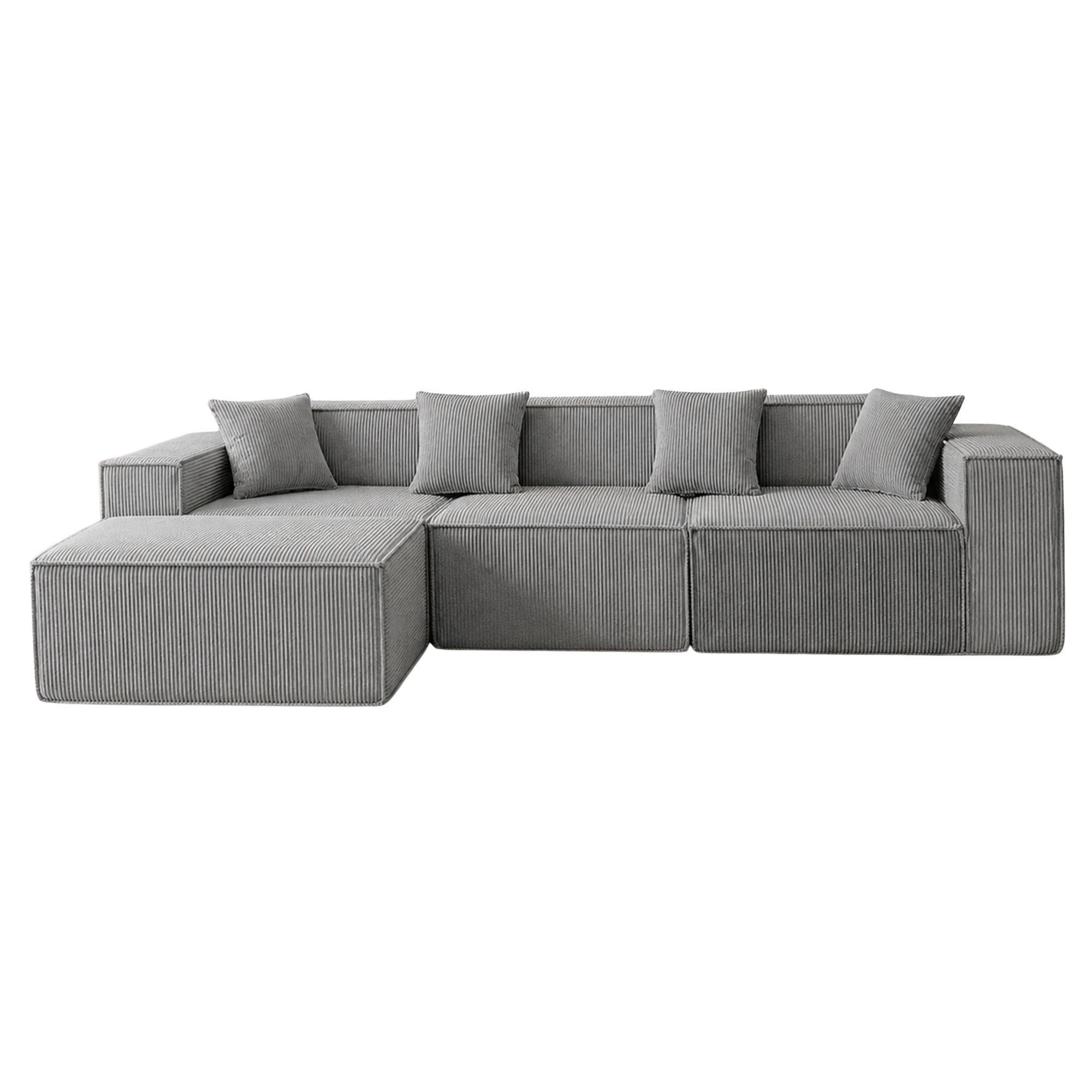 ECKSOFA cordstoff 279 cm flexibles design - Grau, Textil (279/165cm) - Urban Meuble