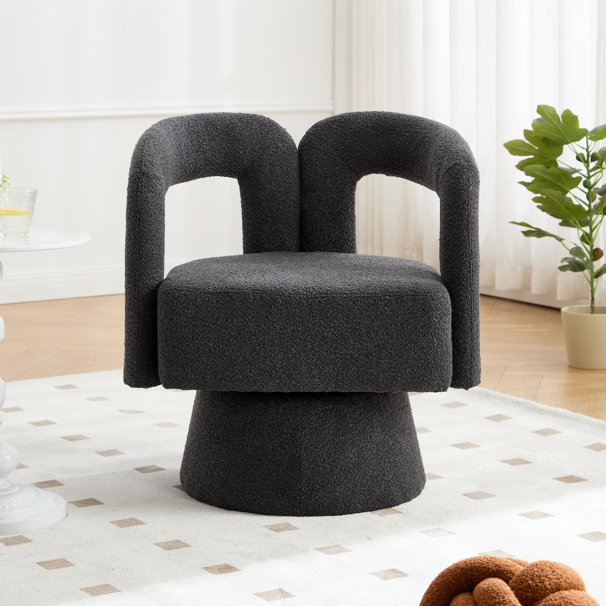 SESSEL Bouclé Dunkelgrau drehbar - Dunkelgrau, Holzwerkstoff/Textil (67/74/54cm) - WISHDOR