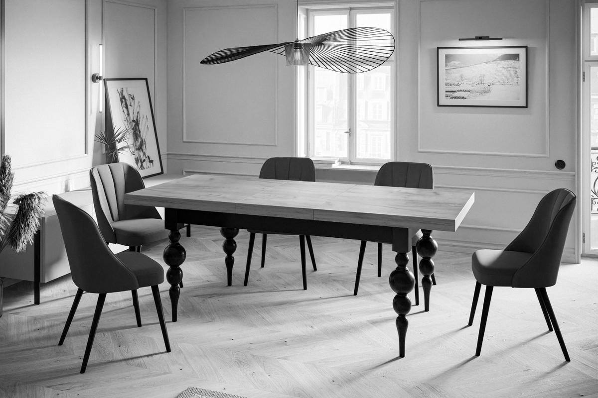 ESSZIMMERTISCH LENA, ausziehbarer Tisch 160-210X90X78,5 cm, Farbe: LANCELOT, mit Tischbeinen in Farbe Schwarz - Beige/Schwarz, Holzwerkstoff (160/80/79cm) - Alpi-Möbel