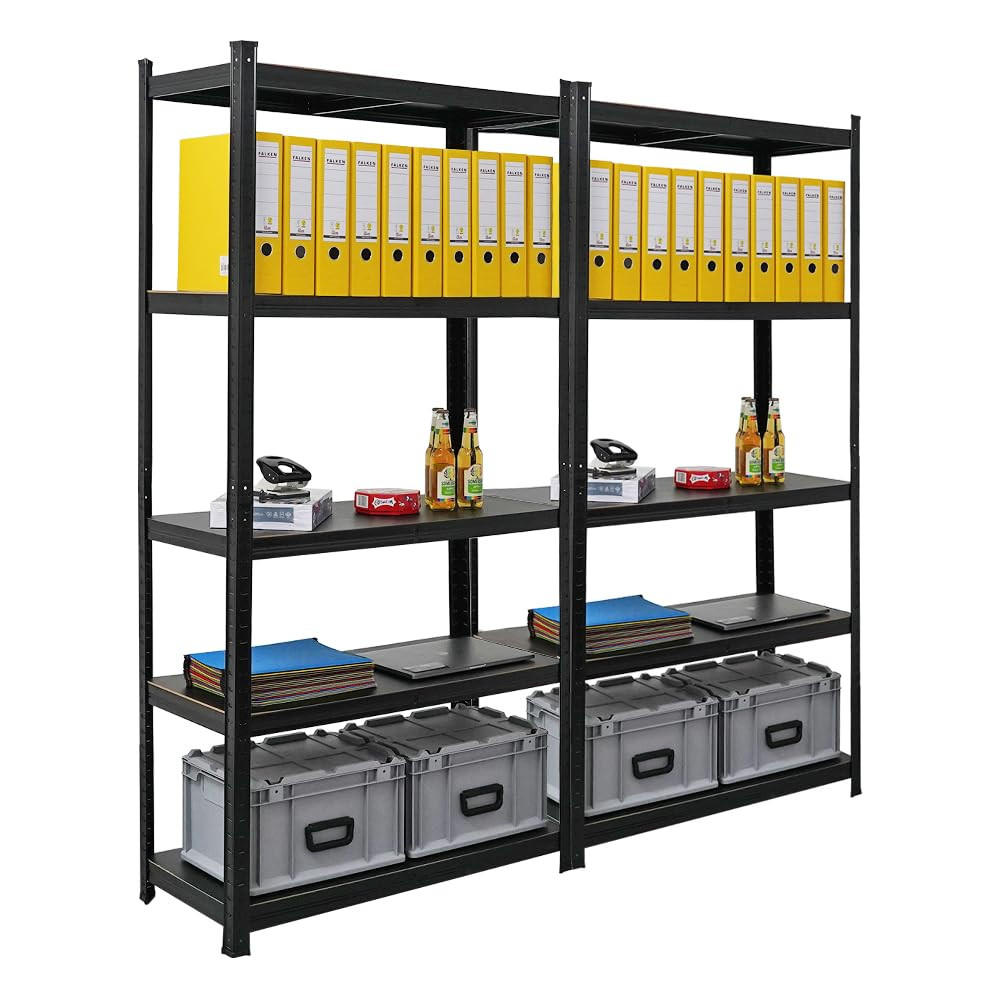 WOHNREGAL Ragnar 2er-Set mit 2x 180x90x40 cm Fachlast 100 kg Matt Schwarz - Schwarz, Metall (180/180/40cm) - PROREGAL