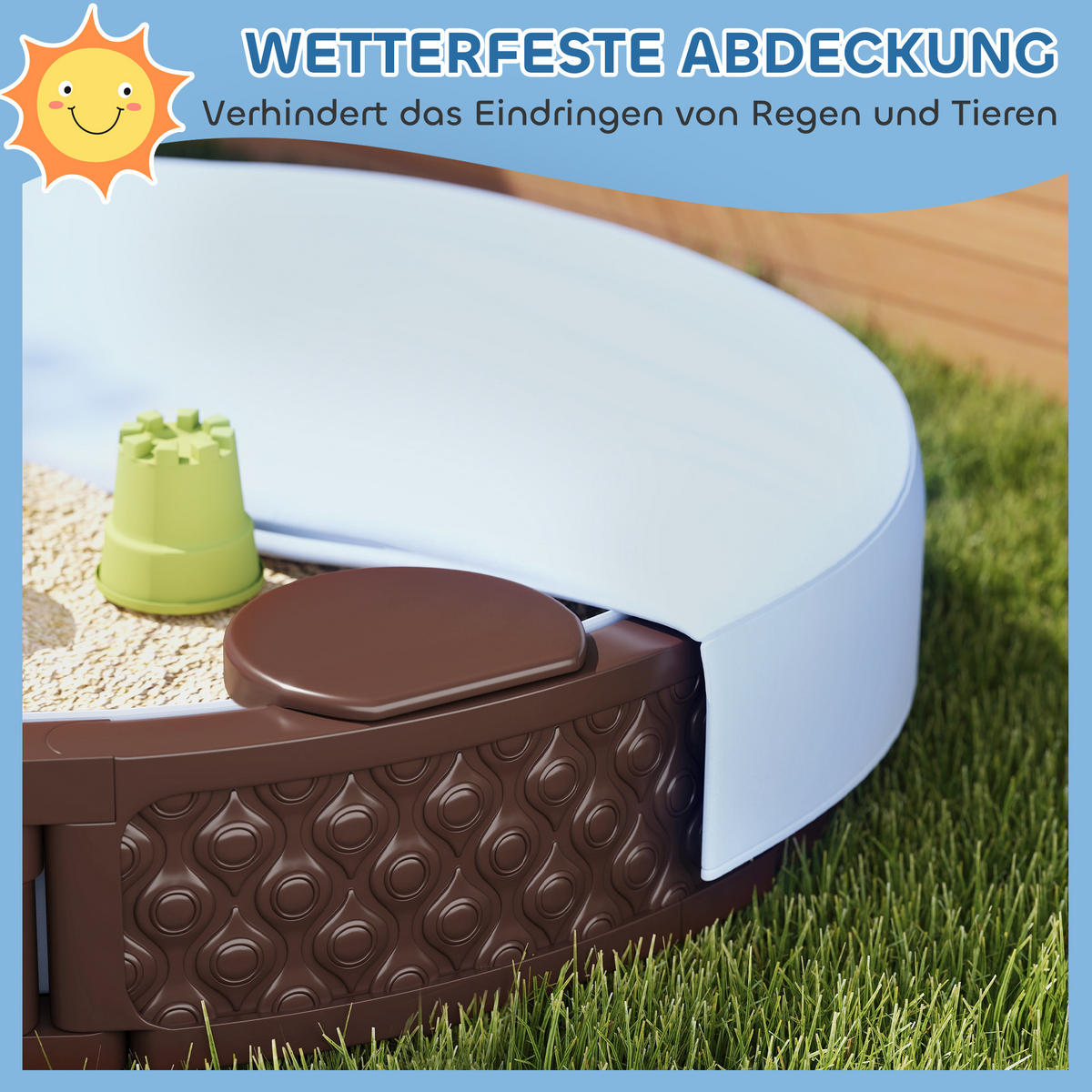 SANDKASTEN Runde Sandkiste für bis zu 3 Kinder, mit 3 Sitzen, Dunkelblau - Braun, Kunststoff (120/120/22cm) - AIYAPLAY