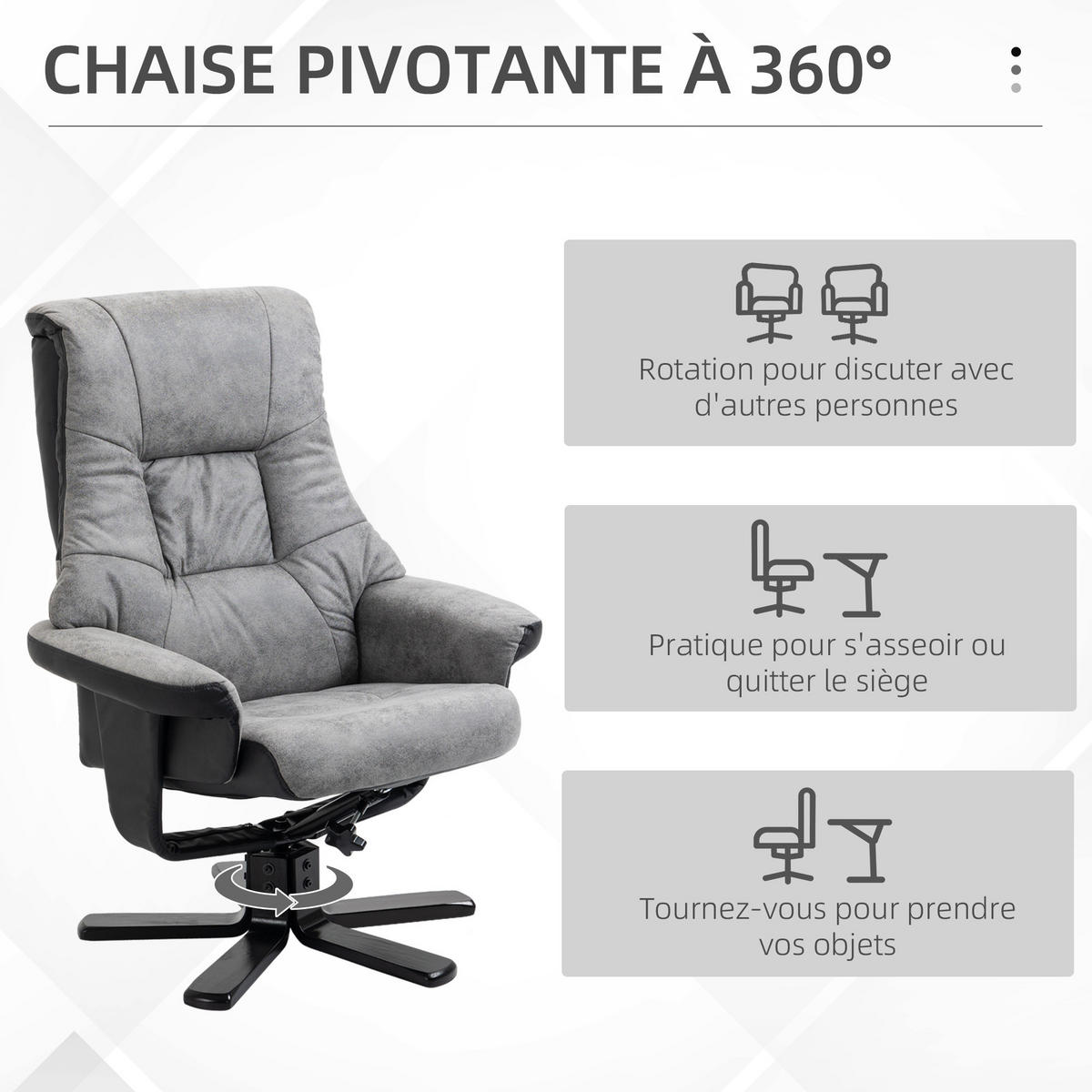 RELAXSESSEL DE-17368 135° neigbar, 360° drehbar mit Fußstütze Grau - Grau, Holz (82.5/109/78cm) - ComfortXL