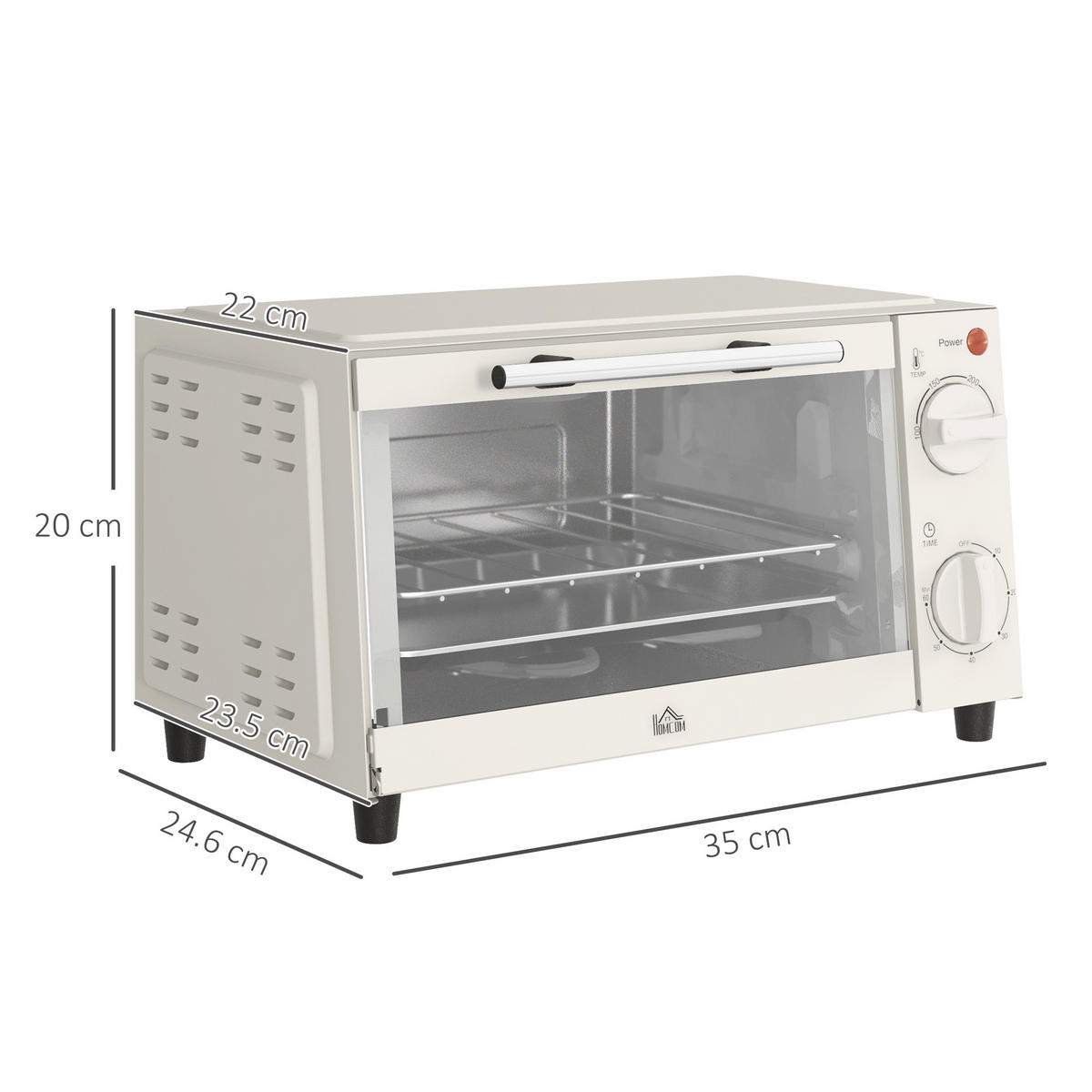 MINIBACKOFEN 9L 750W Mini Ofen mit Backblech & Grillrost, Temperatur 100-230°C, 60 Min. Timer, Edelstahl, Cremeweiß - Beige, Metall (35/20/24.6cm) - Beaface
