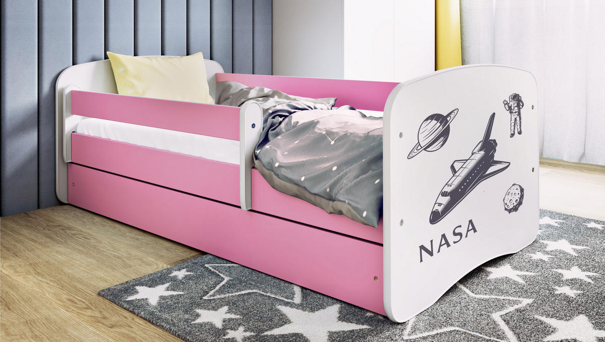 KINDERBETT NASA mit Schublade und Matratze 140/70 - Rosa, Holzwerkstoff (70/140cm) - RAUMHIRSCH FURNITURE