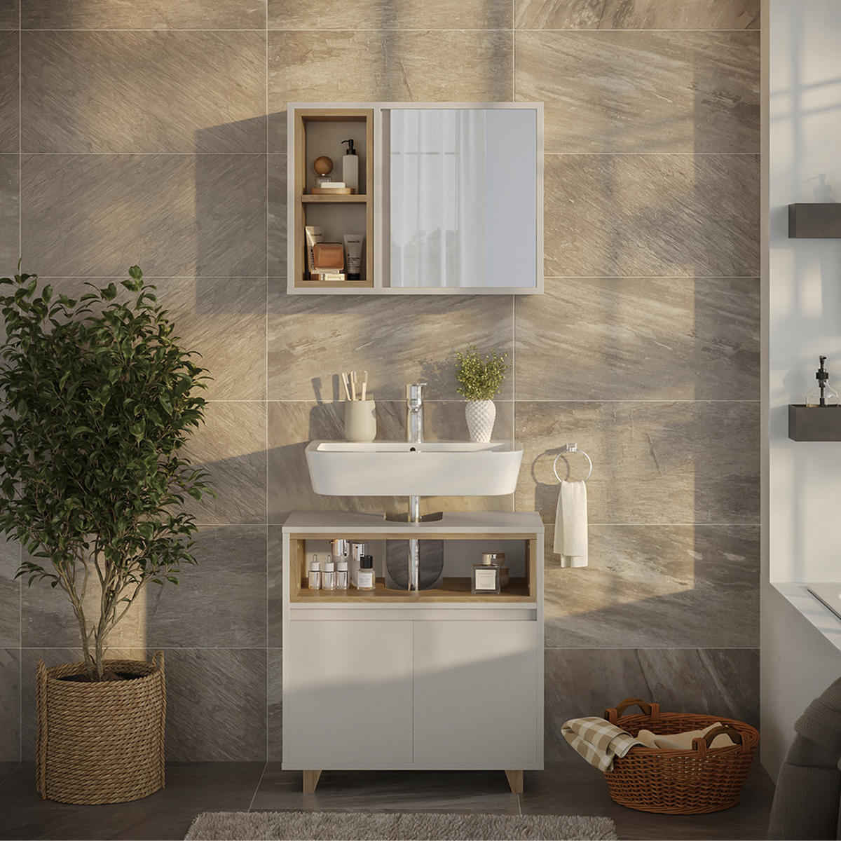 KOUPELNOVÝ NÁBYTEK Elnor Greige/Dub - šedobéžová/barva dubu, kompozitní dřevo (60/61/30cm) - Vicco