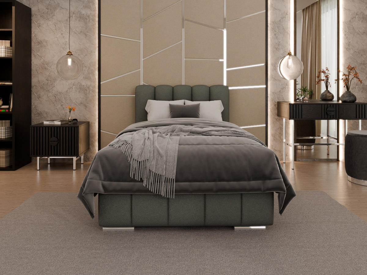 POLSTERBETT Zaira 100x200cm – Elegantes Polsterbett für modernen Wohnstil , Taschenfederkernmatratze Pocket (19cm), grau - Grau, Holz (100/200cm) - Panda Möbel