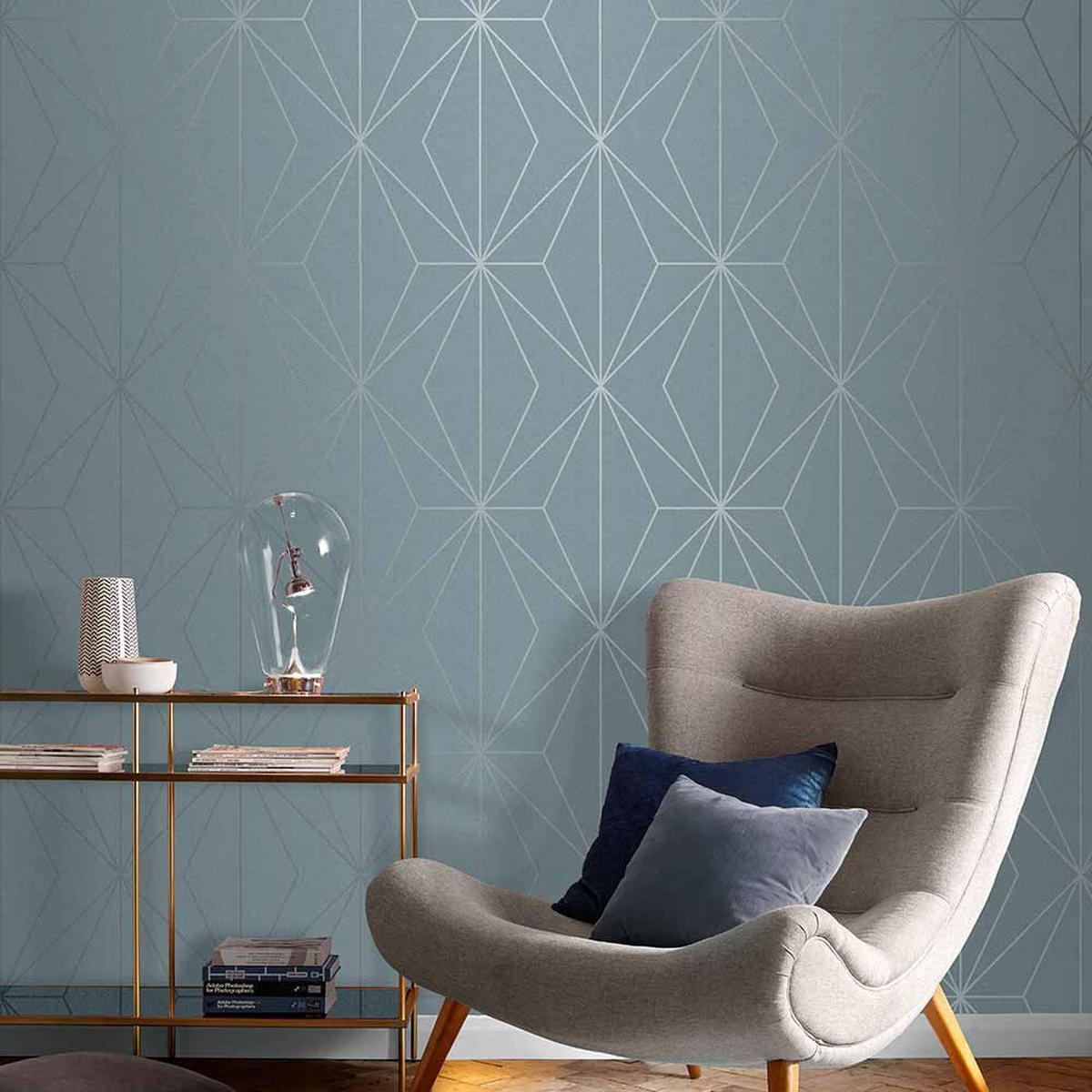 VLIESTAPETE - Harmony Deep Sky Silber - Blau/Silberfarben, Papier/Kunststoff (53/1000cm) - Graham & Brown
