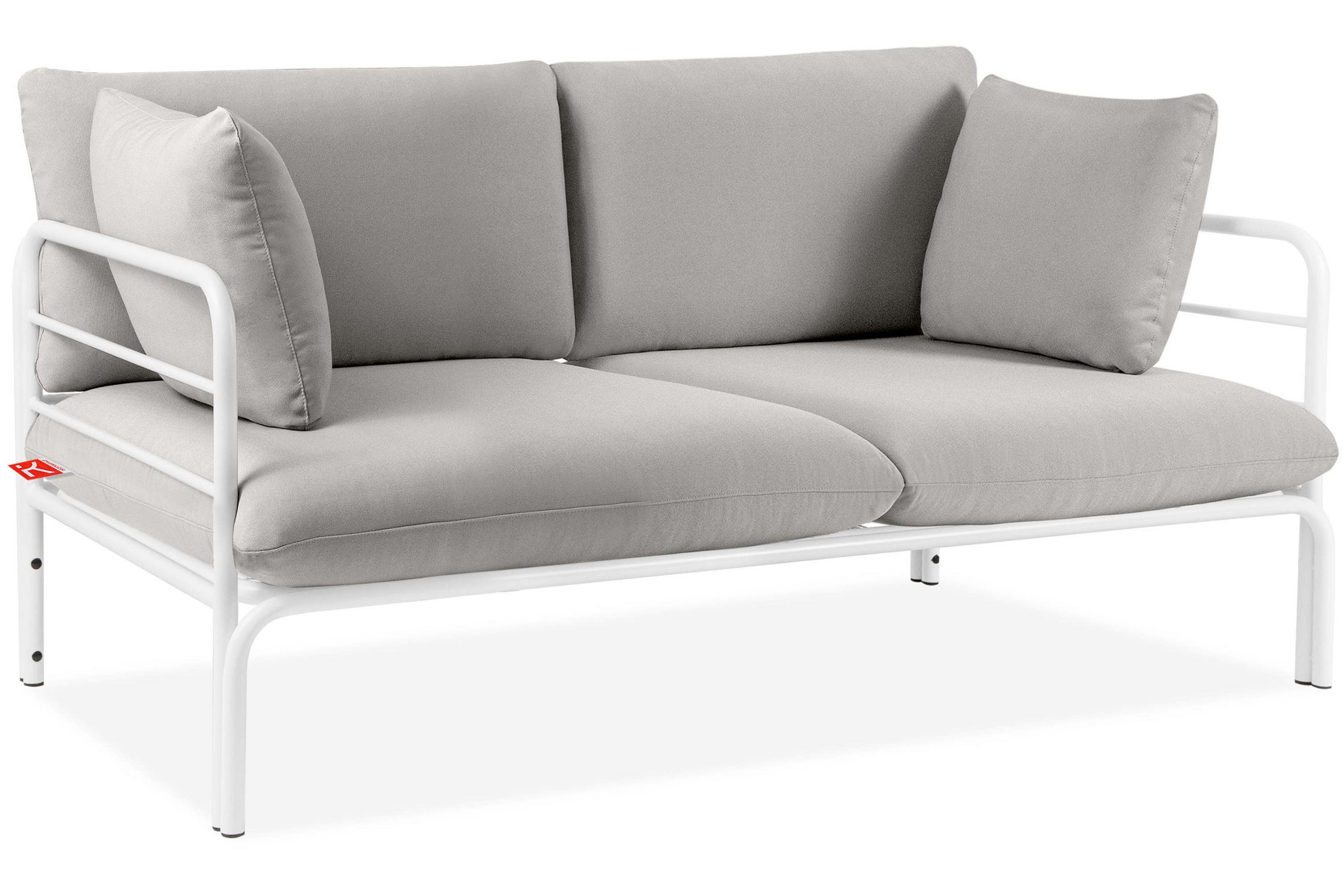 GARTENSOFA RAMBE 2-Personen mit Kissen, Weiß/Hellgrau - Hellgrau/Weiß, Textil/Metall (150/80/80cm) - KONSIMO®