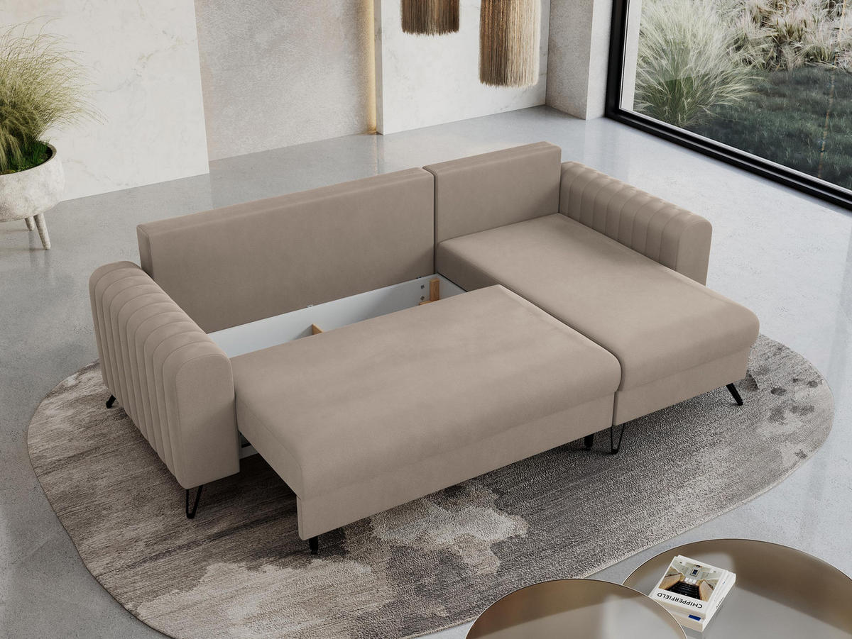 ECKSOFA Axel Samt Beige - Beige/Schwarz, Textil/Metall (242/140cm) - MKS