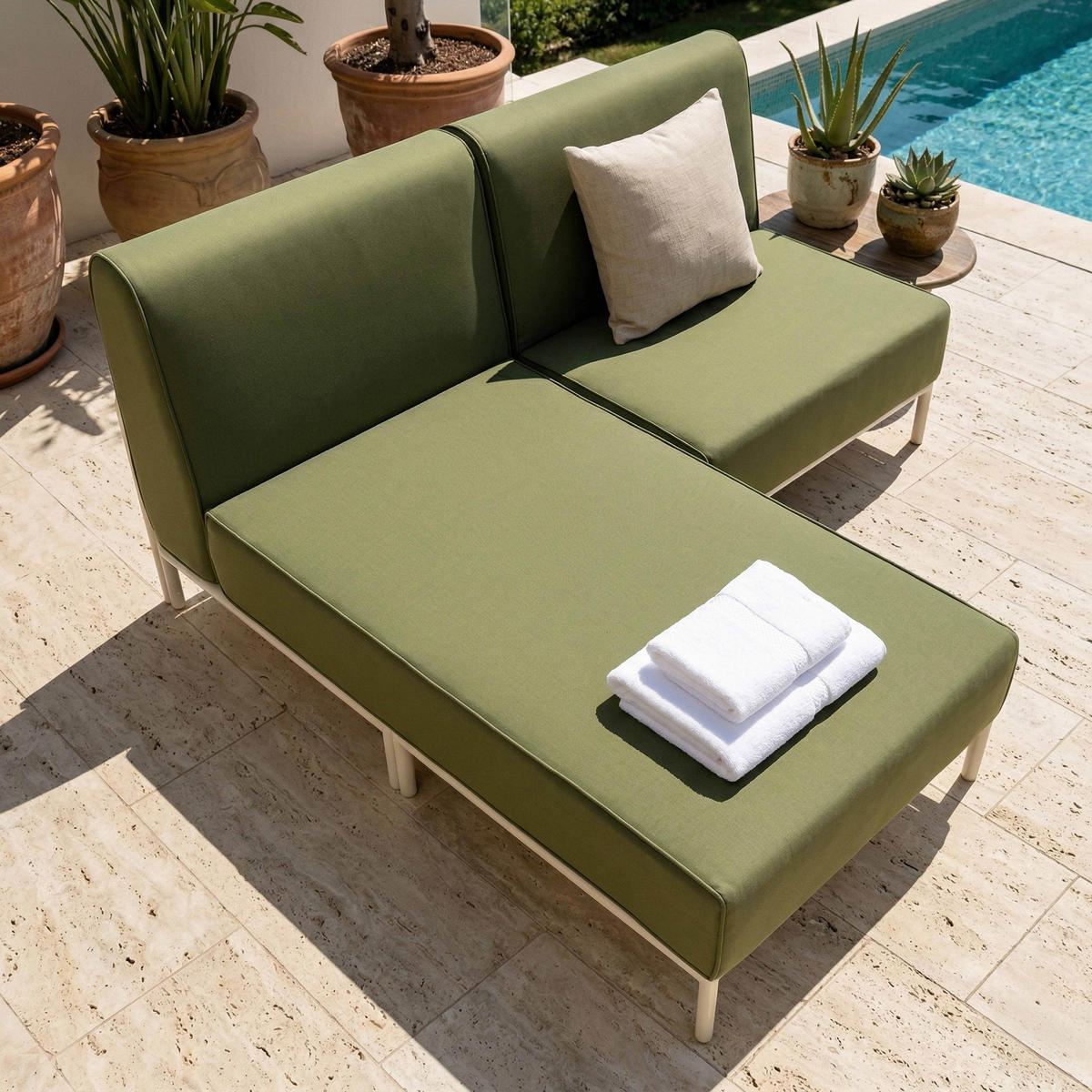 GARTENSOFA mit 2 Sitzplätzen, Khakigrün - Grün, Textil (153/78/144cm) - Oviala