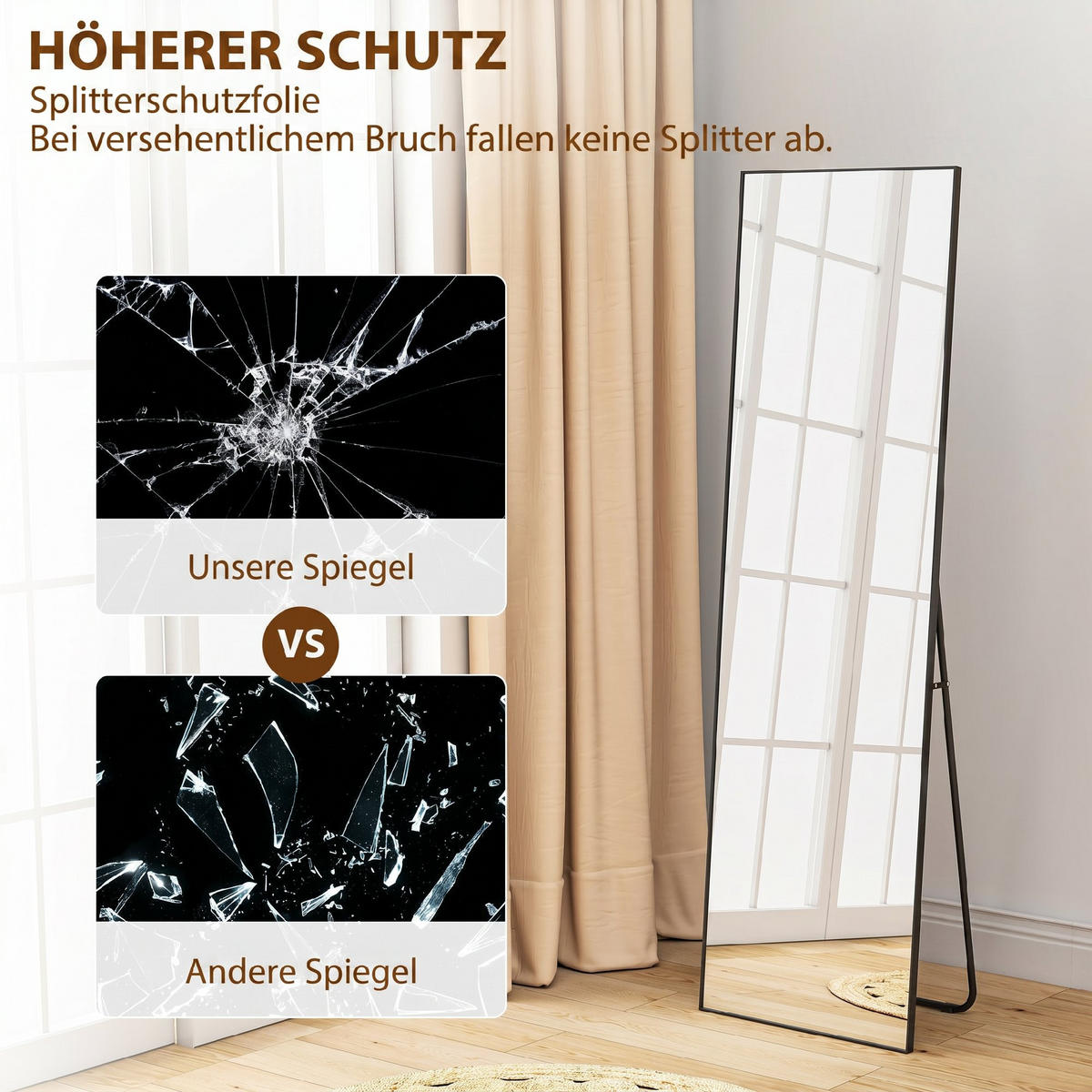 GANZKÖRPERSPIEGEL Aluminium-Legierung, Glas Schwarz - Schwarz, Metall (2/161.5/50cm) - HOMCOM