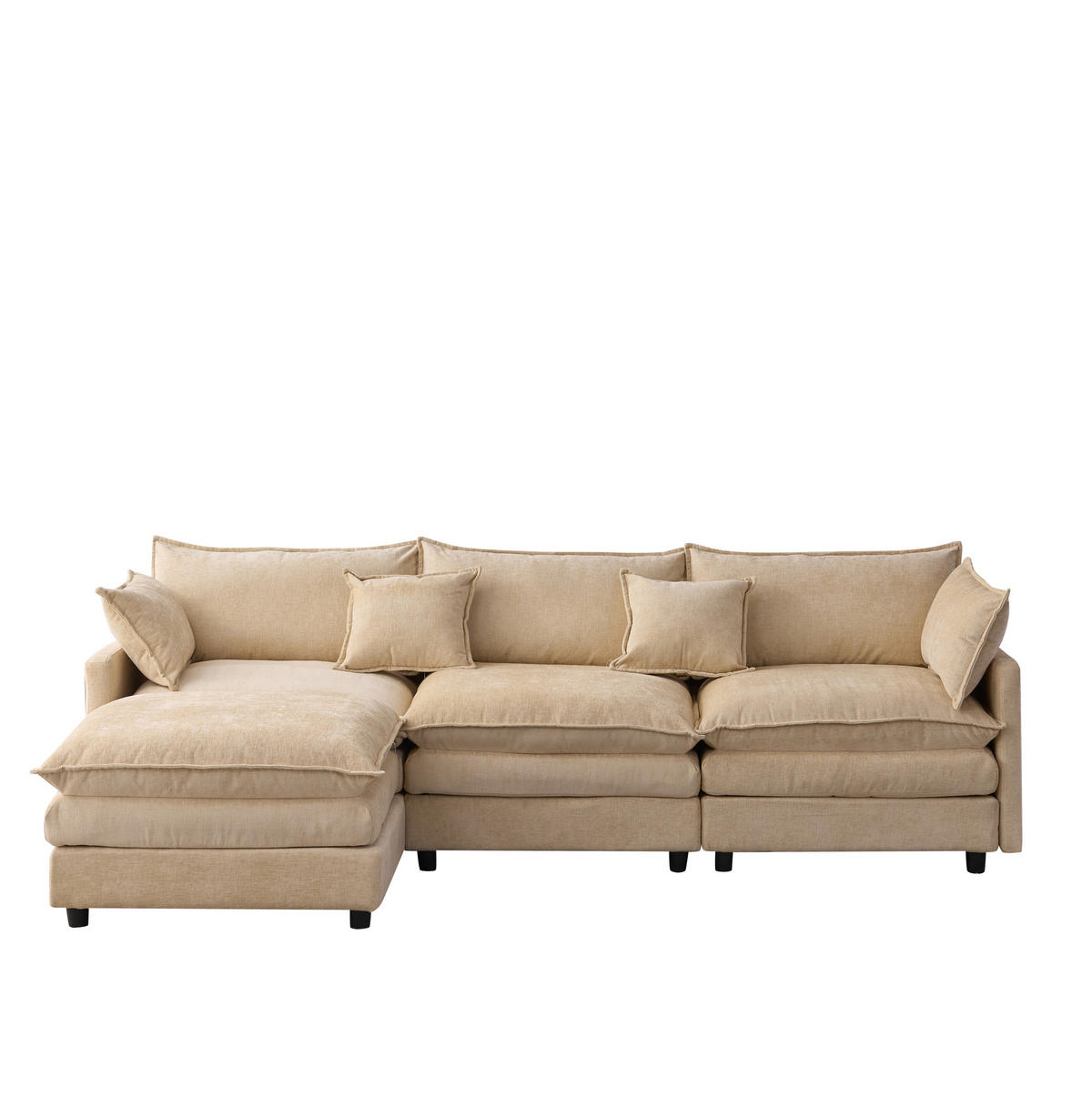ECKSOFA mit Hocker 3-Sitzer Chenille Light Coffee - Braun, Holz (154/267cm) - Meubliv