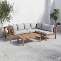 LOUNGESET - 4-teilig - Akazie massiv / Webstoff - Braun / Beige - Hellgrau, Holz/Textil - home24