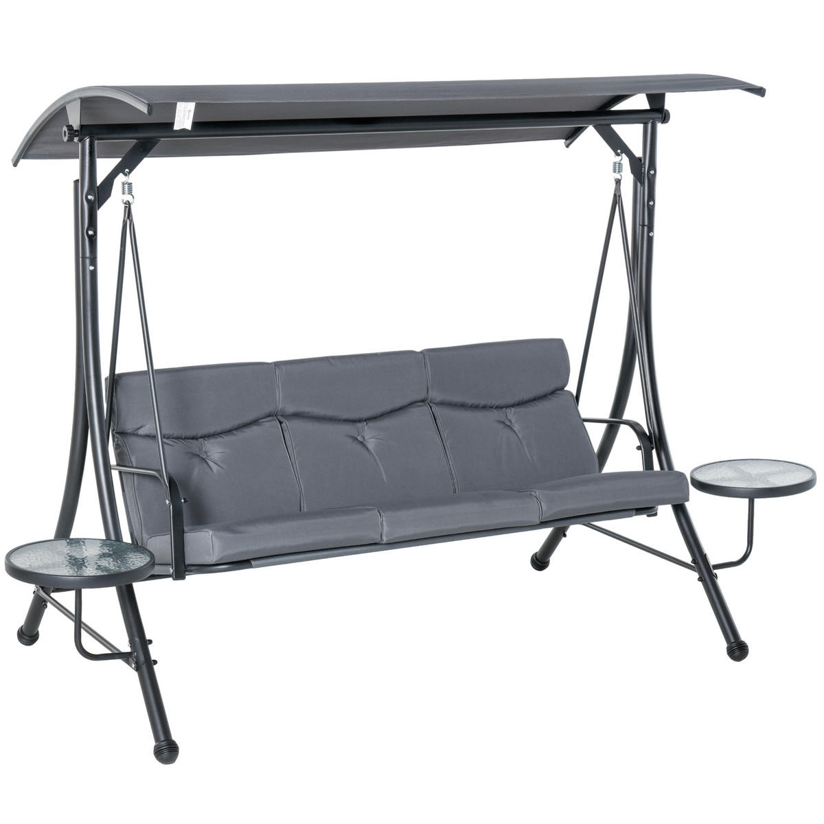 HOLLYWOODSCHAUKEL 3-SITZER DE-06975 verstellbares Sonnendach, Teetisch Grau/Schwarz - Schwarz/Grau, Metall (271/177/125cm) - ComfortXL