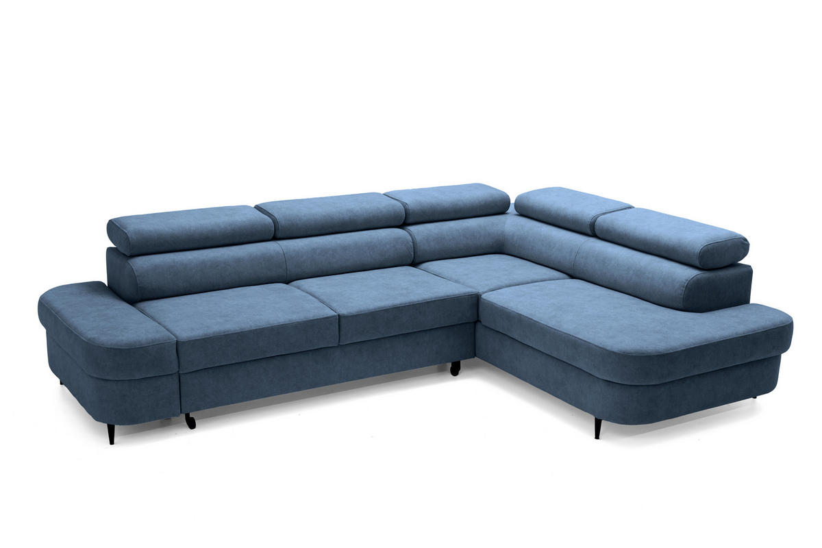 ECKSOFA PRIAM L Rechts mit Schlaffunktion 125x195 Velours Blau - Blau/Schwarz, Holz/Textil (203/275cm) - Muffo