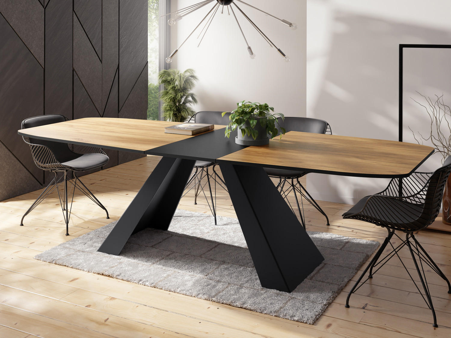 ESSTISCH Monte rechteckig ausziehbar, Craft Eiche 160-200/80/76 cm - Eiche Wotan/Schwarz, Holzwerkstoff/Metall (160/80/76cm) - WFL GROUP