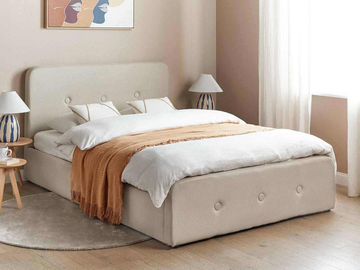 POLSTERBETT 140x200 cm Beige Rennes - Beige, Textil (140/200cm) - Beliani
