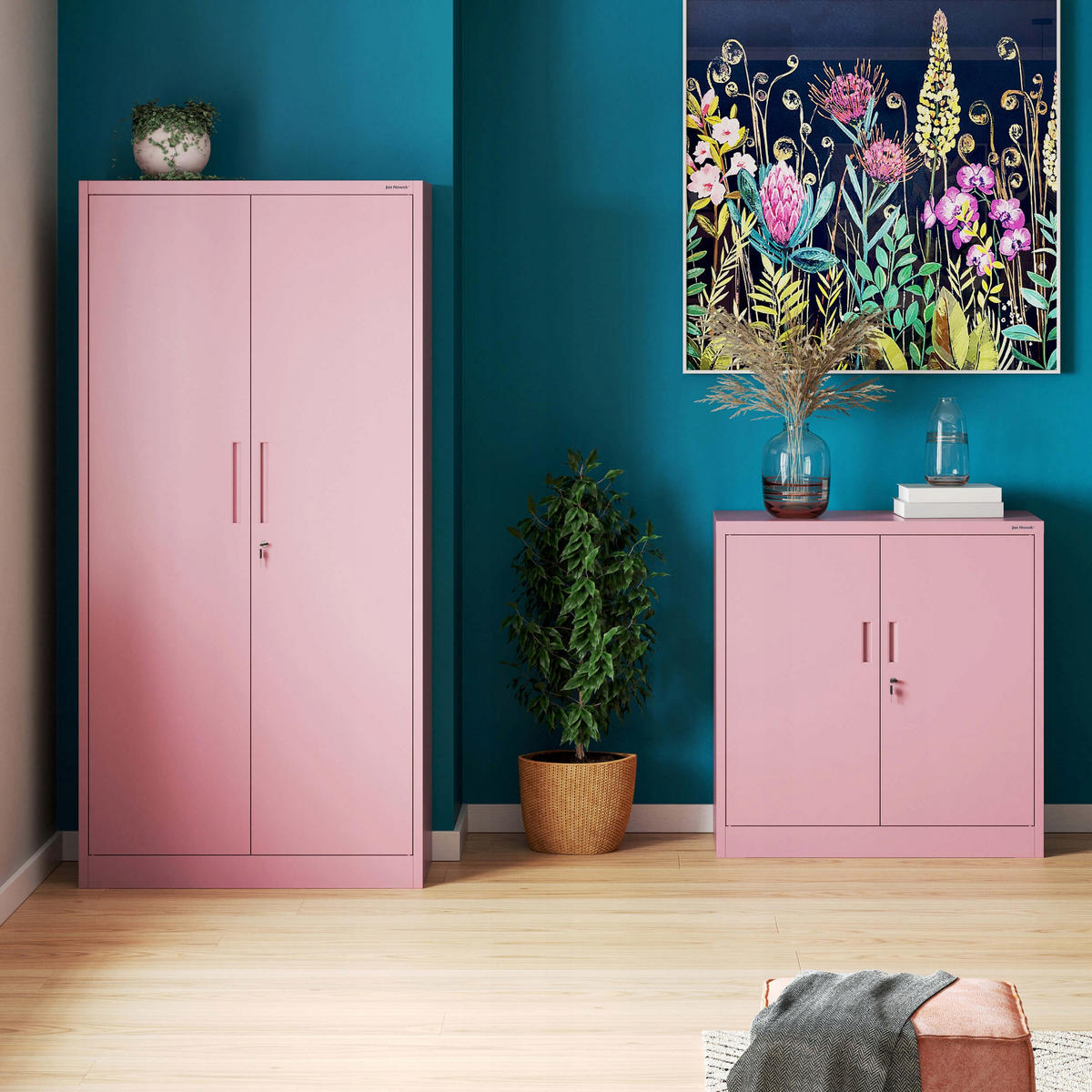 AKTENSCHRANK JAN 185x90x45 cm - Rosa, Metall (90/185/40cm) - Jan Nowak