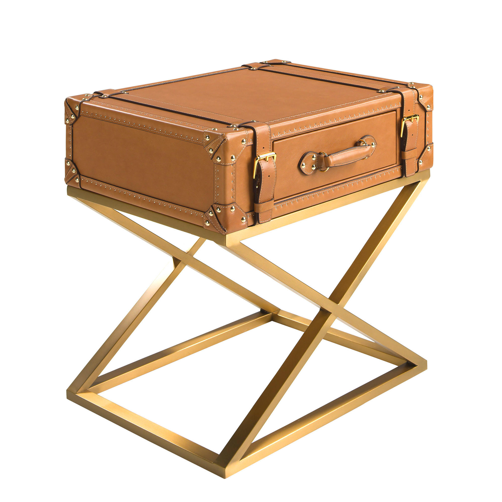 BEISTELLTISCH Rechteckig Kamel Gold 62/47/62 - Braun, Leder (47/62/62cm) - ANGEL CERDA