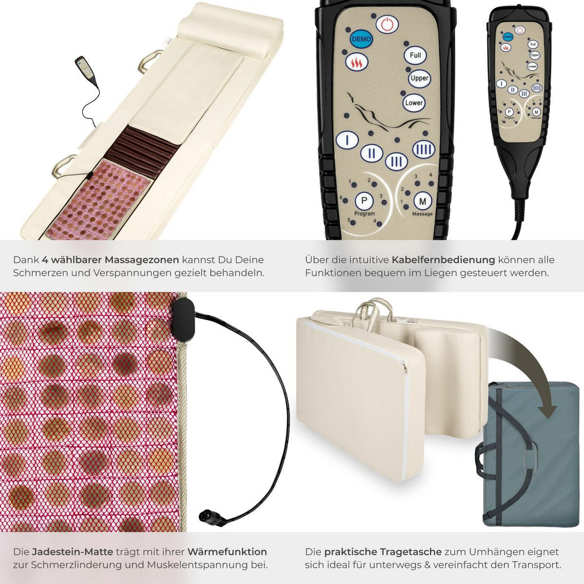 SHIATSU-MASSAGEMATRATZE ,186,5 x 60 x 11 cm,beige - Beige, Textil (60/11/186.5cm) - tectake