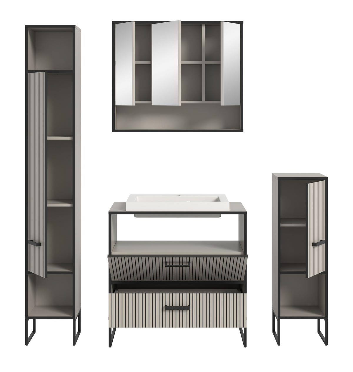 BADKOMBINATION Bagno 170x192x48 cm Kaschmir Schwarz 4tlg. - Kaschmir, Holzwerkstoff (170/192/48cm)