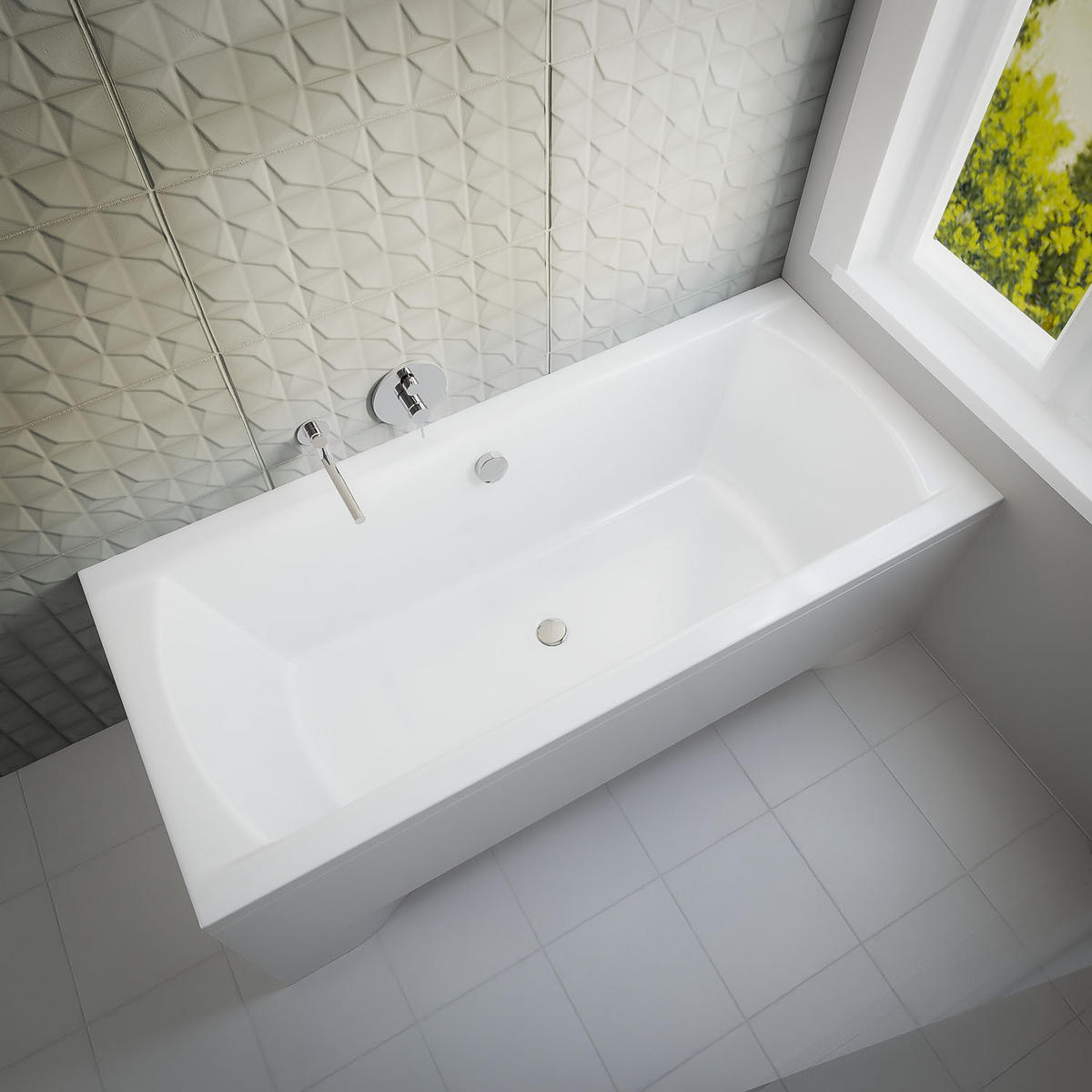 BADEWANNE Rechteck INES 190/90 mit Schürze Ablauf Füße - Weiß, Kunststoff (90/62/190cm) - bad land