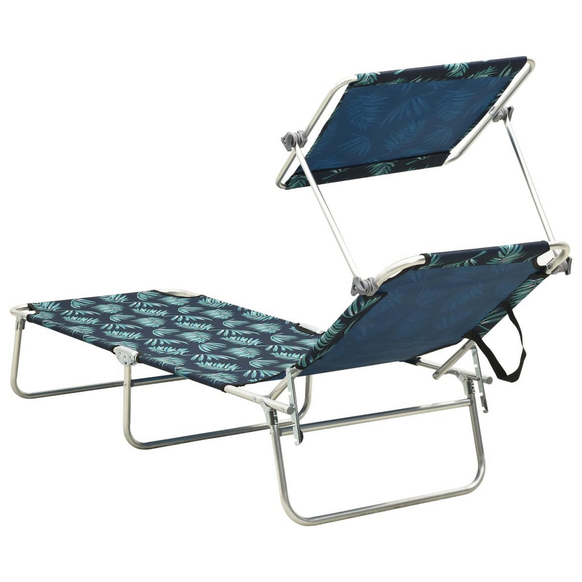 KLAPPLIEGE mit Sonnendach Blattmuster Aluminium - Türkis, Textil (57.5/27/187cm) - furnicato
