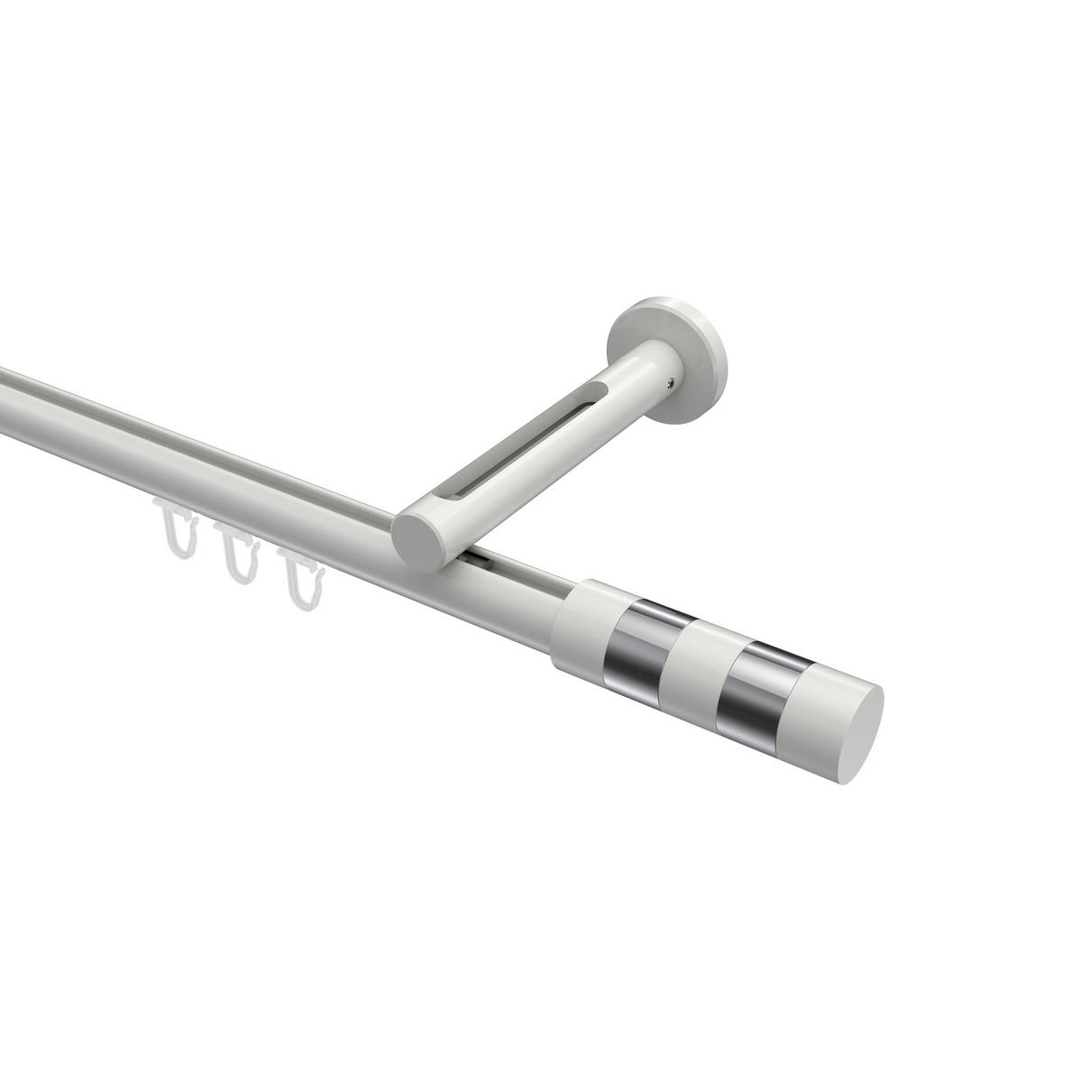 INNENLAUF-GARDINENSTANGEN-SET Siteno Mavell 240 cm (geteilt in 2 x 120 cm), 1-läufig, 20 mm Ø Weiß - Chromfarben/Weiß, Metall (240cm) - INTERDECO