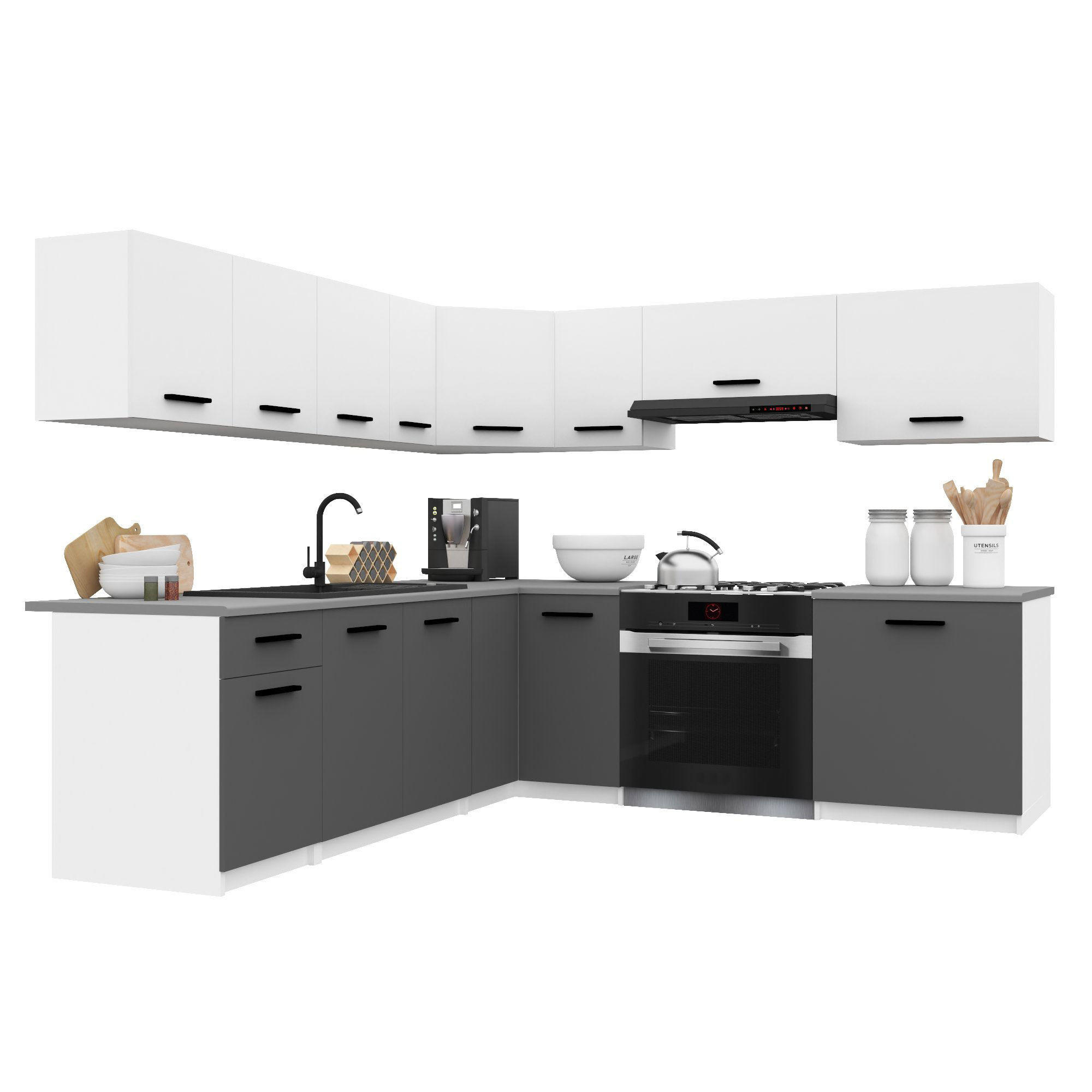 KUCHYNSKÁ linka Italia 7 420 cm, s pracovnou doskou, bielo-sivá matná - sivá/biela, drevo (420/143/60cm) - B BELINI GROUP