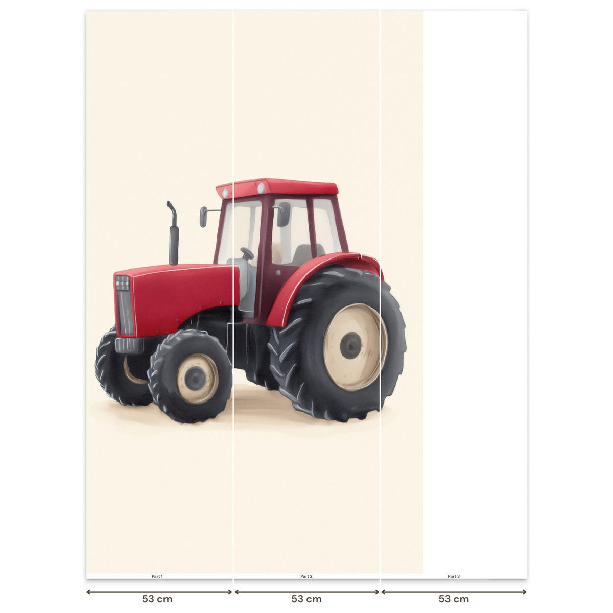KINDERTAPETE - Traktor - Minimalistisch - Illustration - Rot - 120x200 cm - Rot, Papier (120/200cm) - OnlyWow