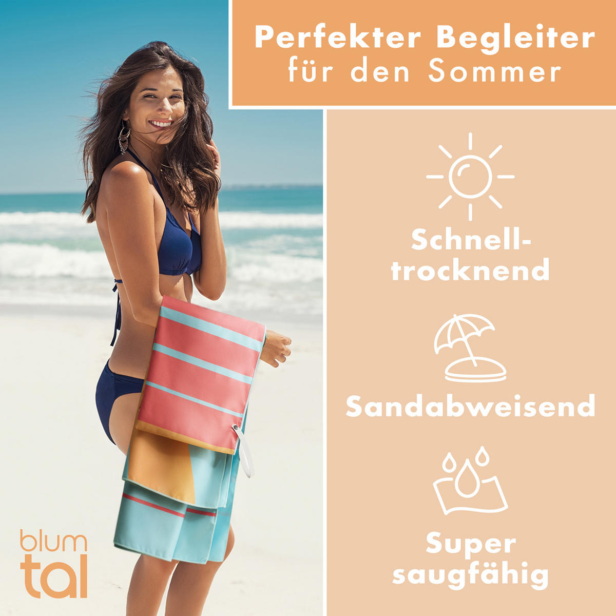 STRANDTUCH Thor 90/180 cm, Aufgehende Sonne - Blau/Gelb, Textil (90/180cm) - Blumtal