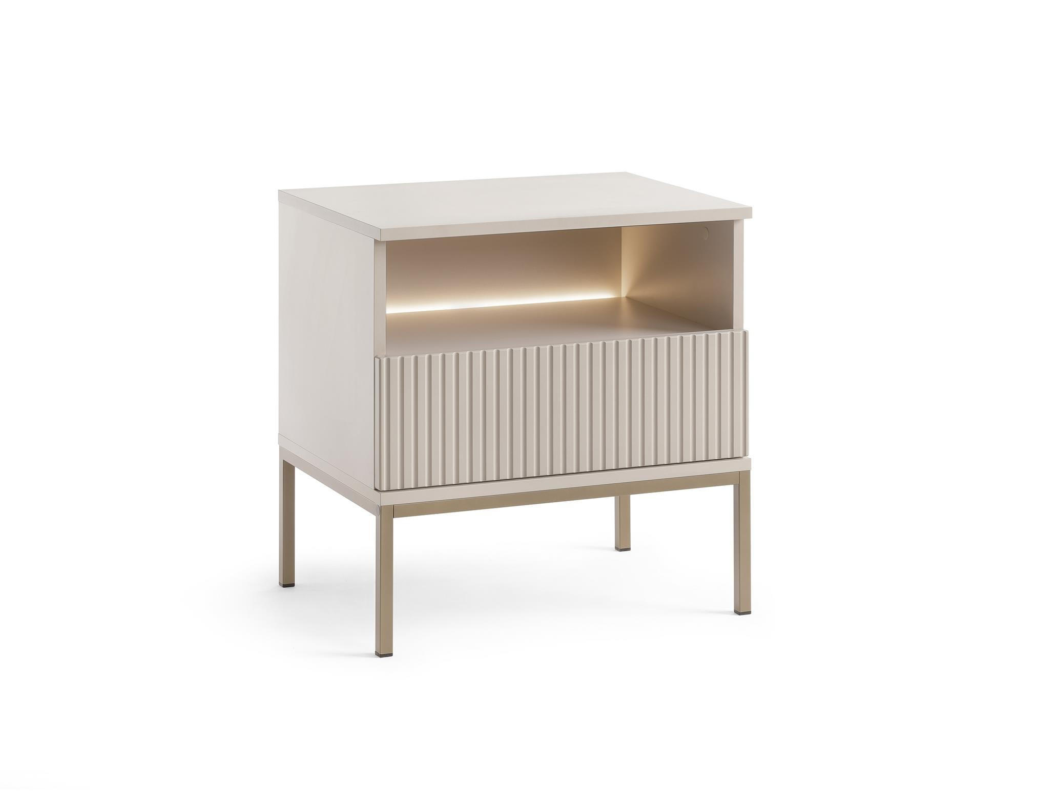 NACHTTISCH Sentino Kaschmir, mit Schublade und LED - Kaschmir, Holzwerkstoff/Metall (54/56/39cm) - Bettso