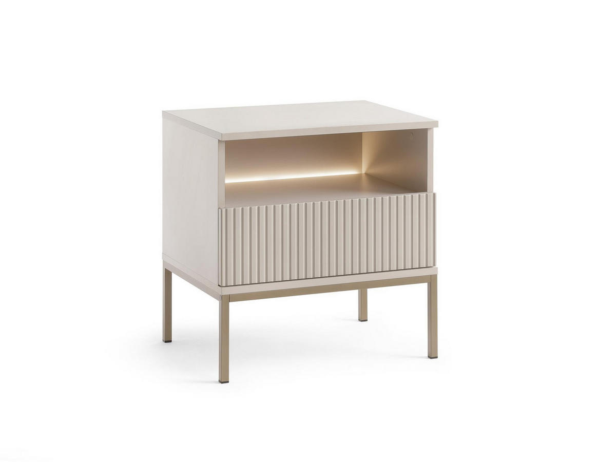 NACHTTISCH Sentino Kaschmir, mit Schublade und LED - Kaschmir, Holzwerkstoff/Metall (54/56/39cm) - Bettso