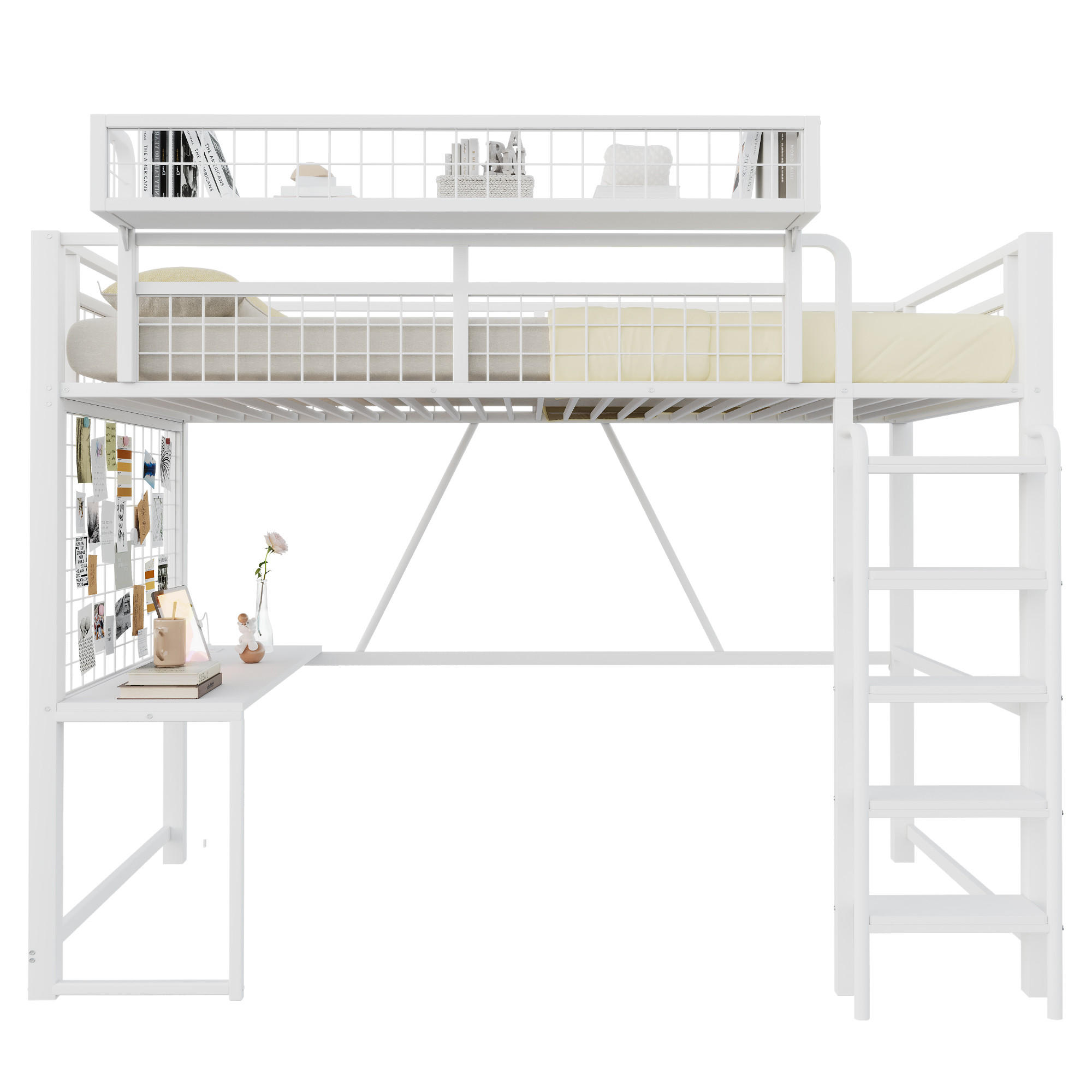 HOCHBETT 90x200cm Metall Schreibtisch LED Steckdose Weiß - Weiß, Metall (90/200cm) - FLIEKS