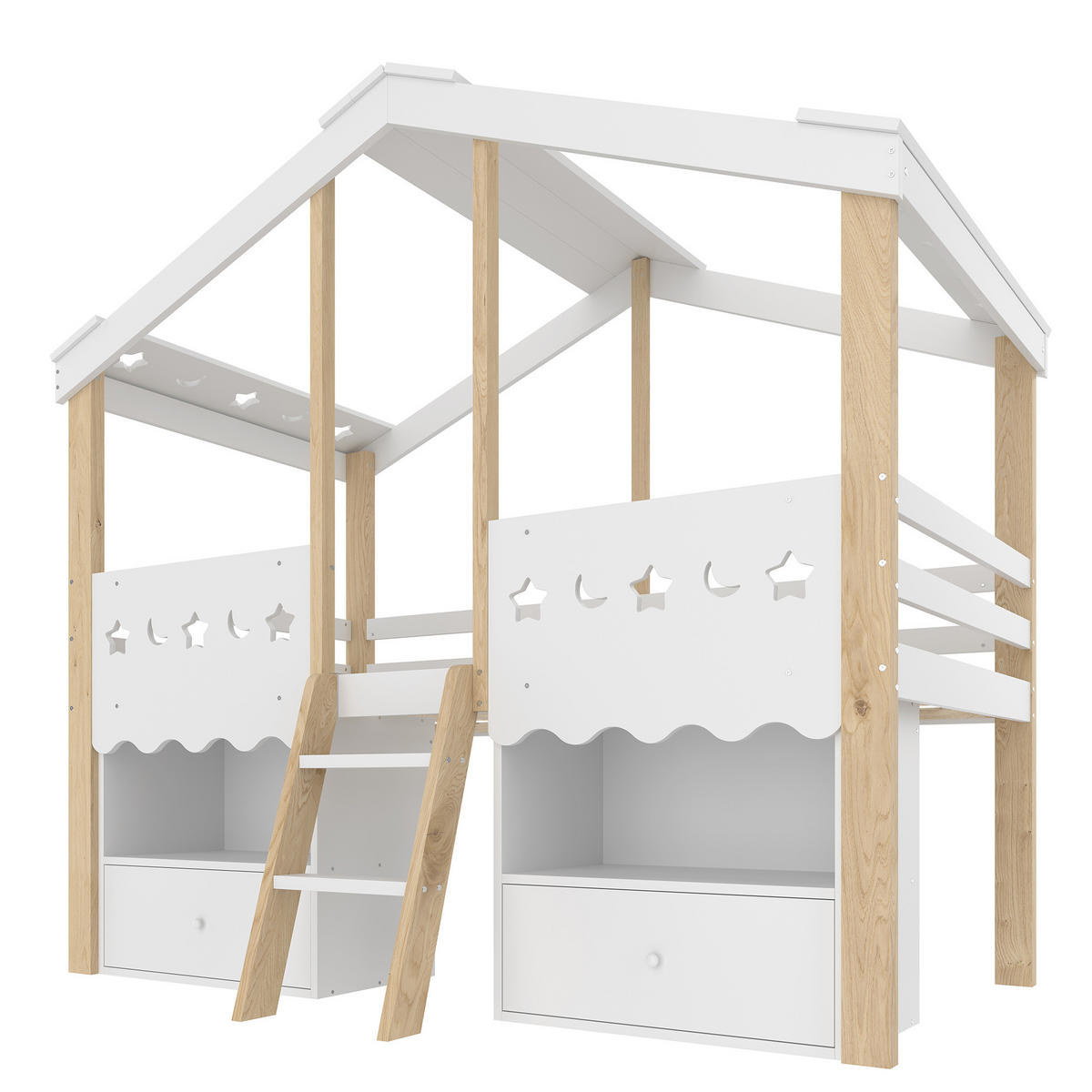 HOCHBETT 90/200 cm in Weiß/Natur mit LED und Stauraum - Weiß, Holz (90/200cm) - BEAOK