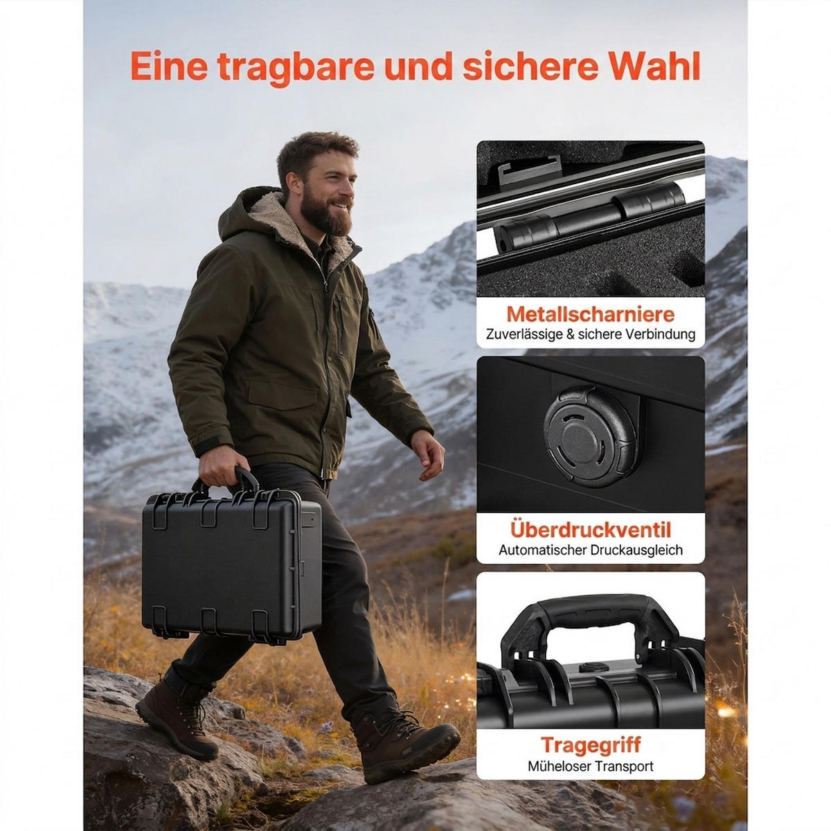WERKZEUGKOFFER 475x415x215mm Wasserdichtes Hardcase mit XPE-Schaumstoff - Schwarz, Kunststoff (10/10/10cm) - Raelunyi