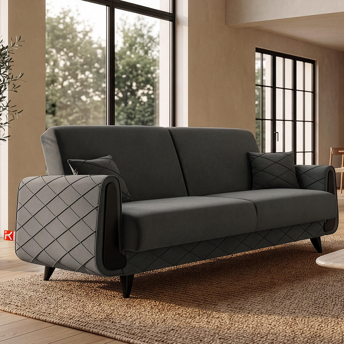 3-SITZER-SOFA GUSTAVO III Sofa 3 Velours, Anthrazit - Anthrazit, Holz/Holzwerkstoff (230/98/98cm) - KONSIMO®