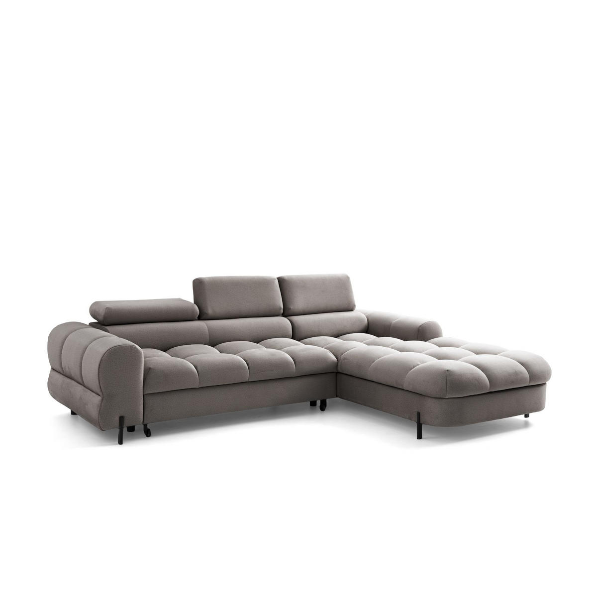ECKSOFA UFFO L Rechts mit Schlaffunktion 260x195 Velours Beige - Beige/Schwarz, Holz/Textil (195/260cm) - Muffo