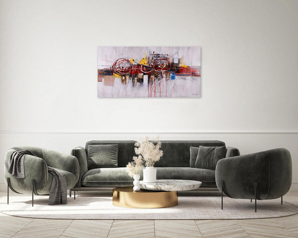ACRYLBILD HANDGEMALT 120/60 cm - Pink/Beige, Holz/Textil (1.84/60cm) - KUNSTLOFT