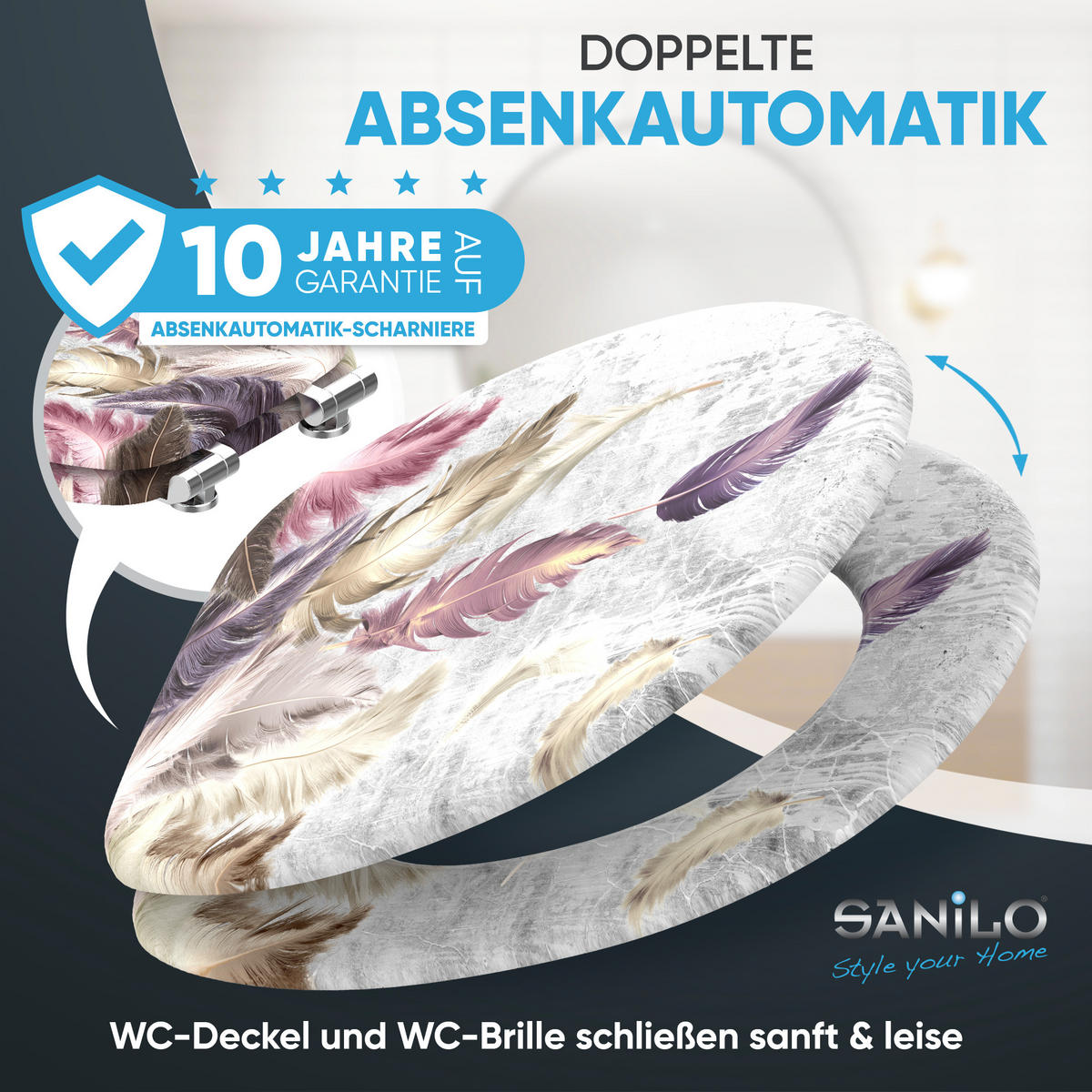 WC-SITZ mit Absenkautomatik Federn - Violett, Holzwerkstoff (38/6/47cm) - Sanilo
