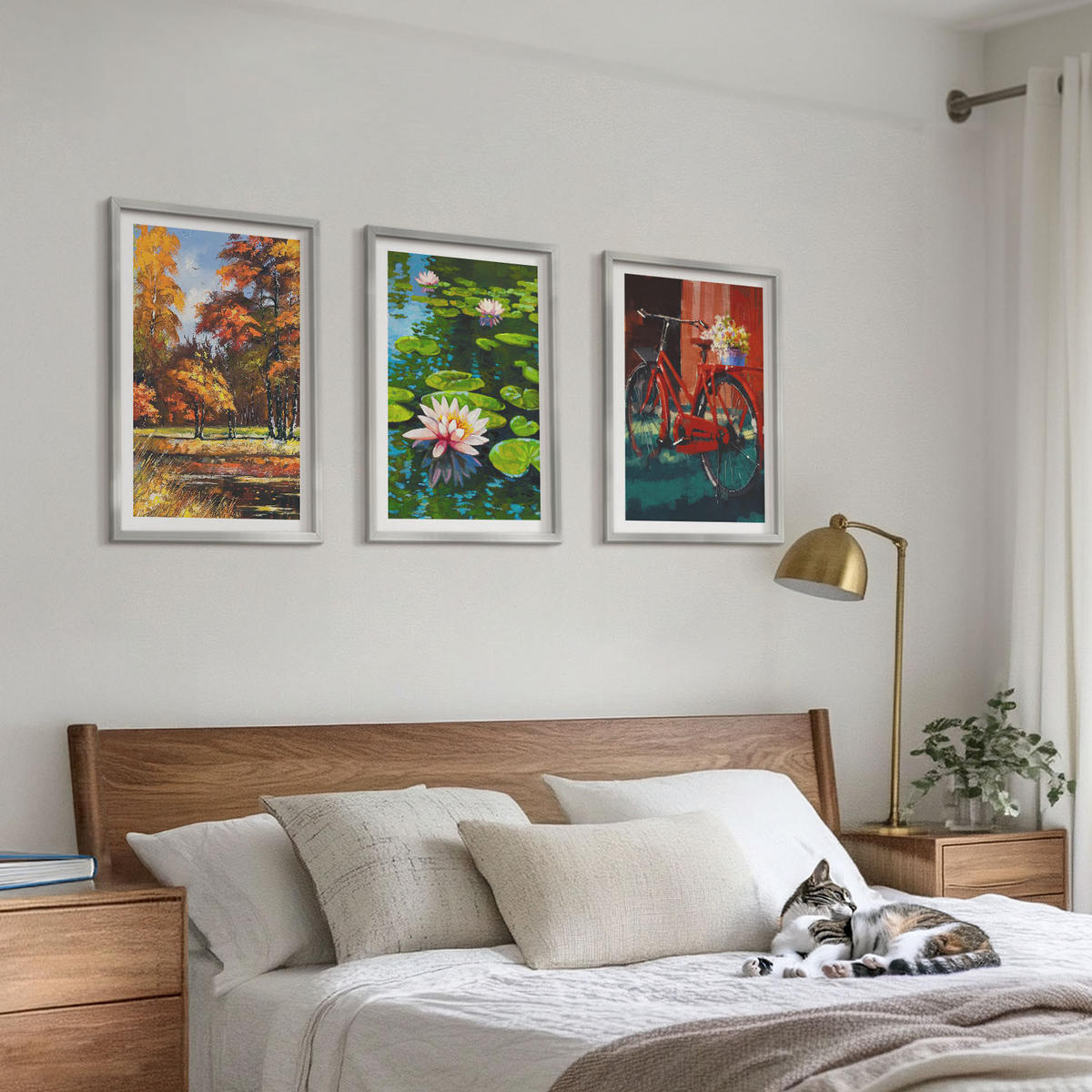 WANDBILDER 3er Set - 40x60 cm Silberner Rahmen - Herbstfarbene Lilienterrasse - Silberfarben, Kunststoff (40/60cm) - ArtPrintCave