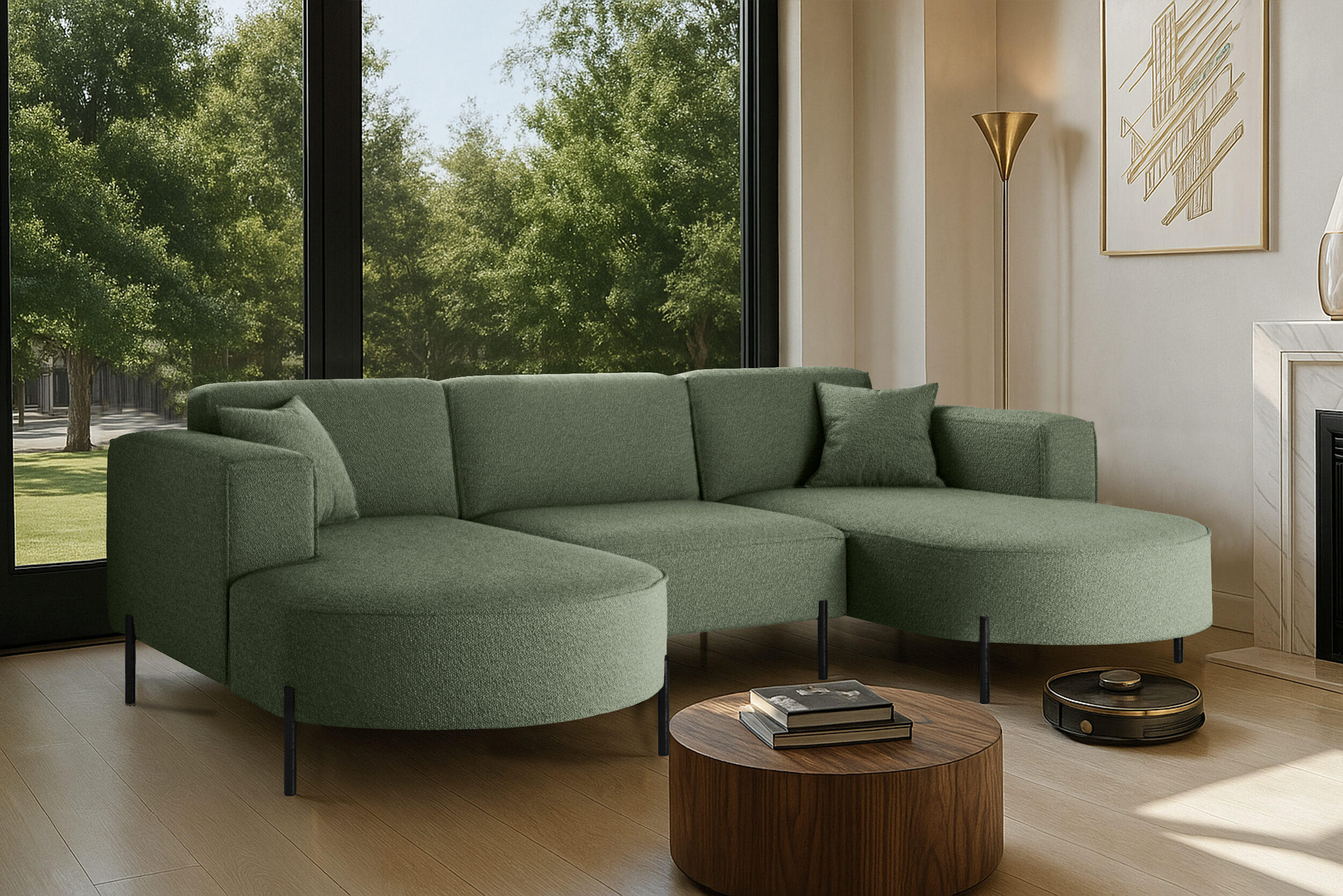 ECKSOFA Designer Modena U Rein stoff Quelle Grün - Grün, Holz (165/299cm) - Kaiser Möbel